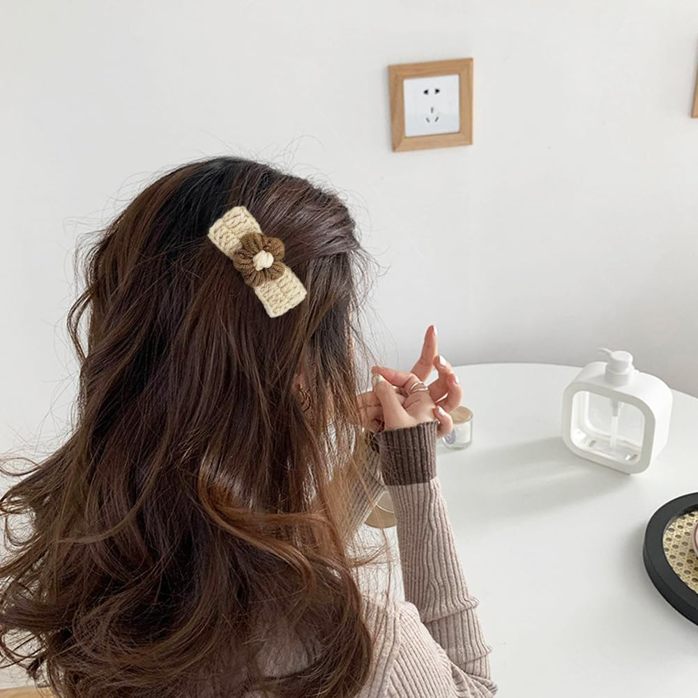 4 PCS Hair Clips for Girls, Flower Hair Clips Bow Hair Pins Artificial Wool Hair Clip Furry Hair Barrettes Small Alligator Hair Clips Hair Accessories for Women Girls image number 3