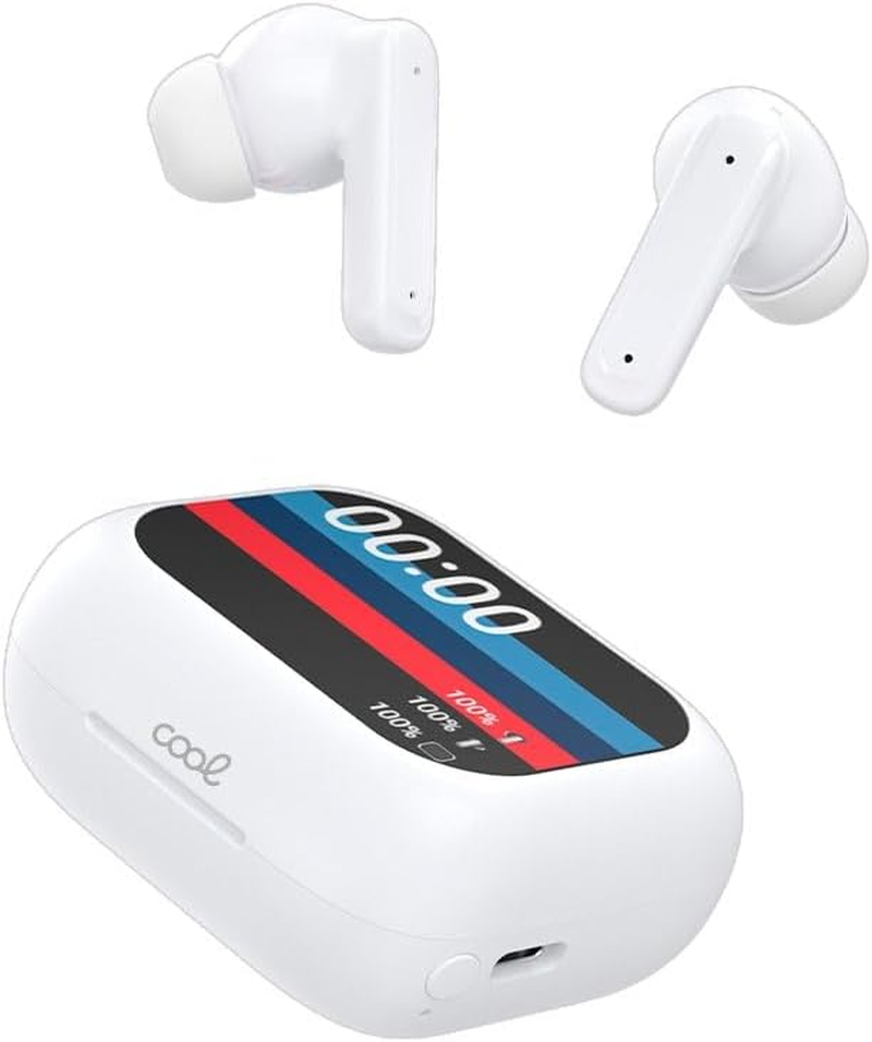 Cool Ambient Stereo Bluetooth Earbuds LCD Headphones White image number 1