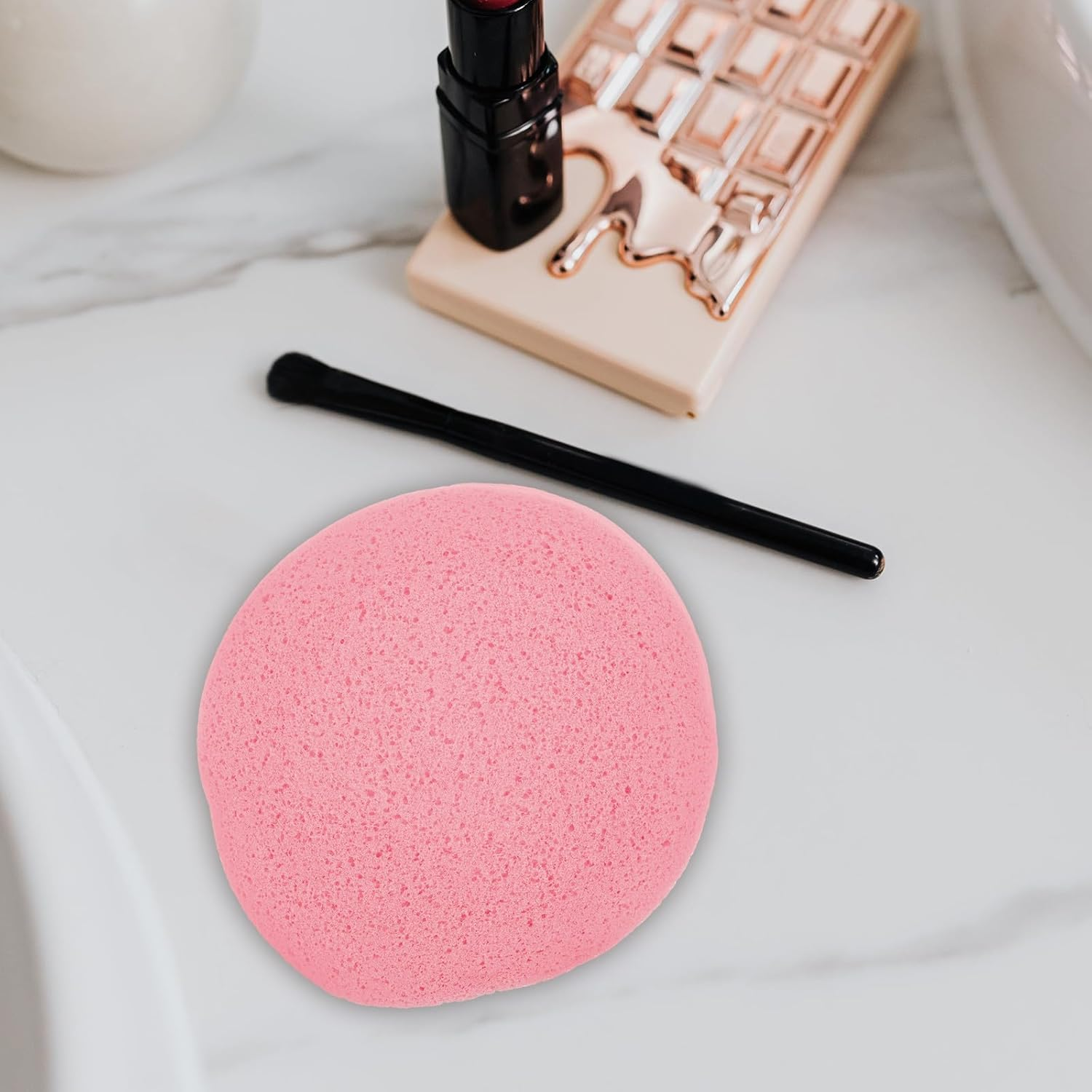 MUSISALY 50Pcs Compressed Facial Cleansing Sponges, Pink Single-Use Compressed Face Washing Sponge with Seaweed Extract, Exfoliating Makeup Removal Puff for Daily Skincare and Travel image number 1