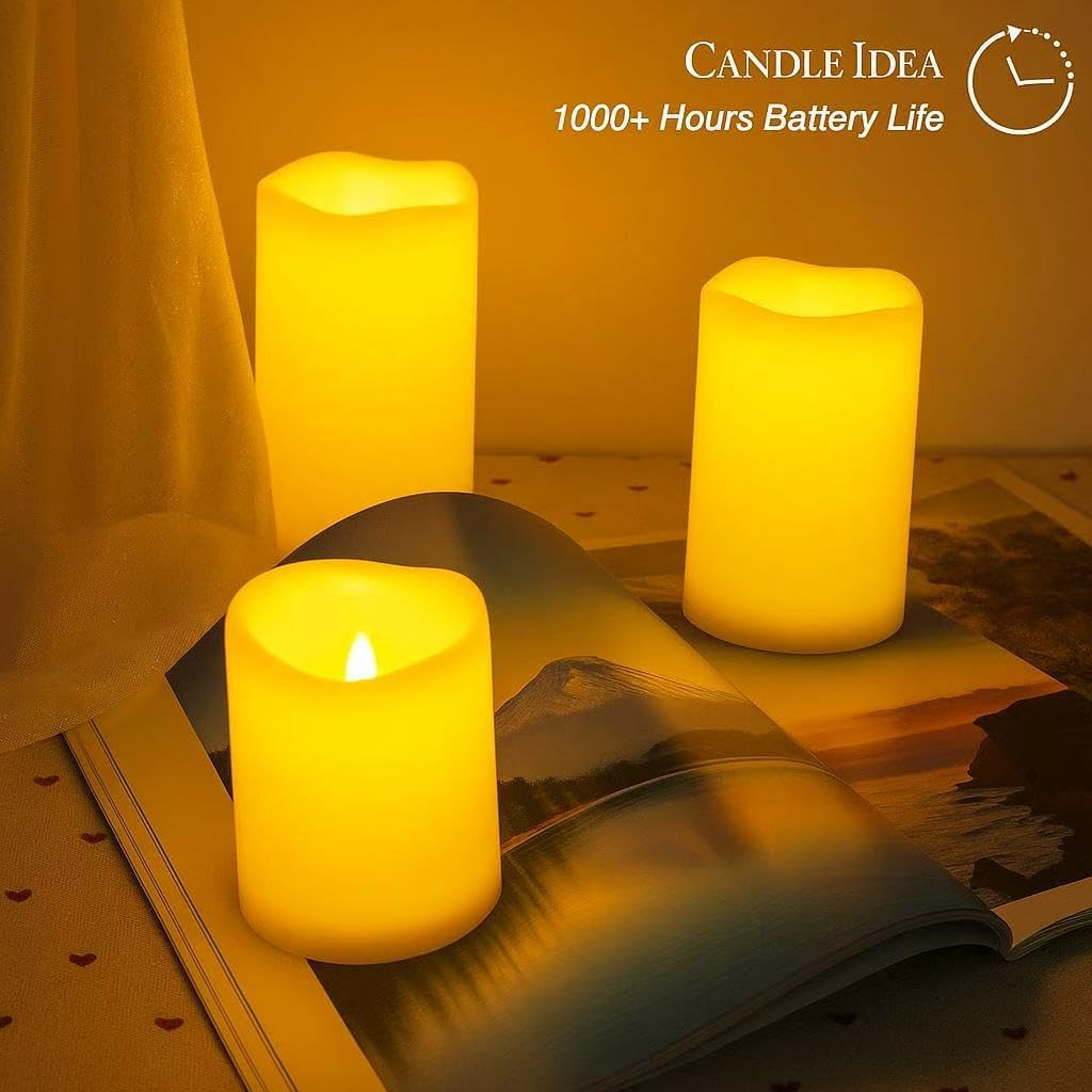 3PCS 4" 5" 6" Waterproof LED Flameless Timer Candles, 1000 Hours Long Battery Life/Flickering Battery Operated Electric Outdoor LED Large Pillar Candle for outside Lantern Festival Decor Etc. image number 1