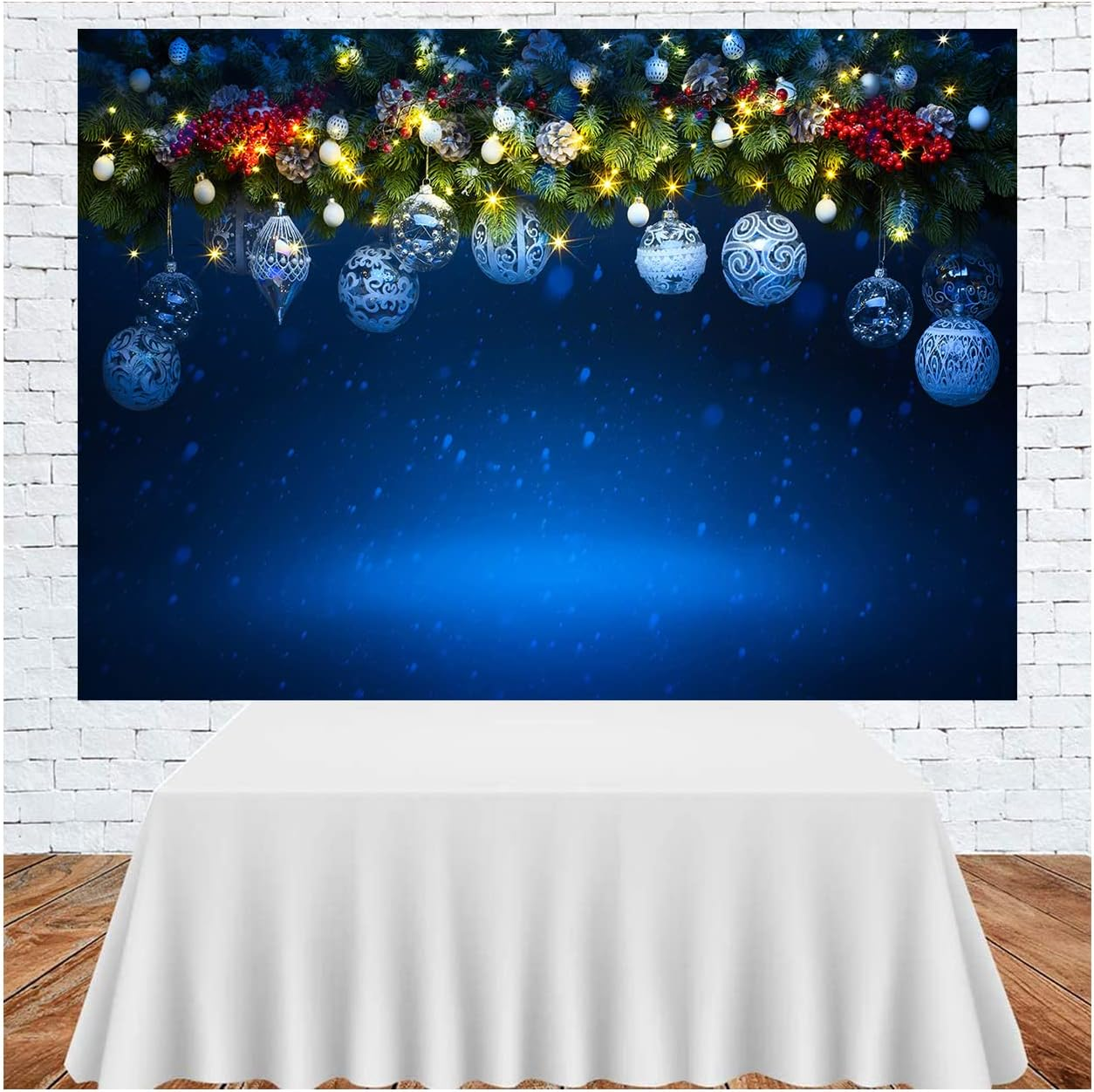 SJOLOON Blue Christmas Backdrops for Photography Christmas Ball Backdrop Xmas Backdrop Holiday Photo Background for Christmas Party Decoration Family Gathering Studio Props 11969 (7X5Ft) image number 4