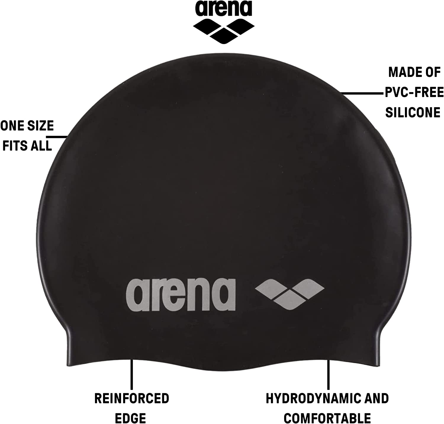 Arena Unisex Silicone Swim Cap for Adults, Training and Racing, 100% Silicone, Wrinkle-Free, Solids and Prints