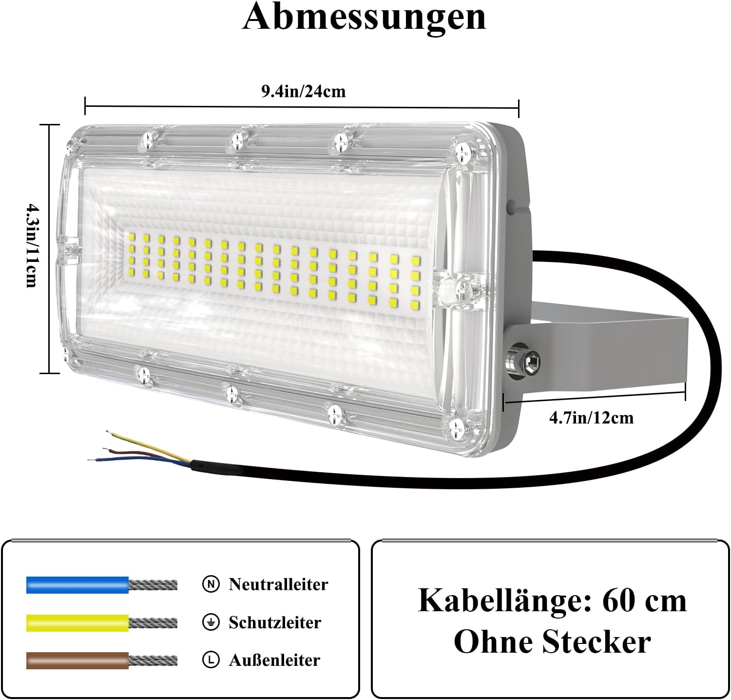 SUFUYA LED Outdoor Spotlight, 50 W, 7000 LM, 6500 K, Cool White, Super Bright LED Floodlight, IP67 Waterproof, Adjustable 180&deg; Headlight for Stadium, Patio, Street, Garage image number 1