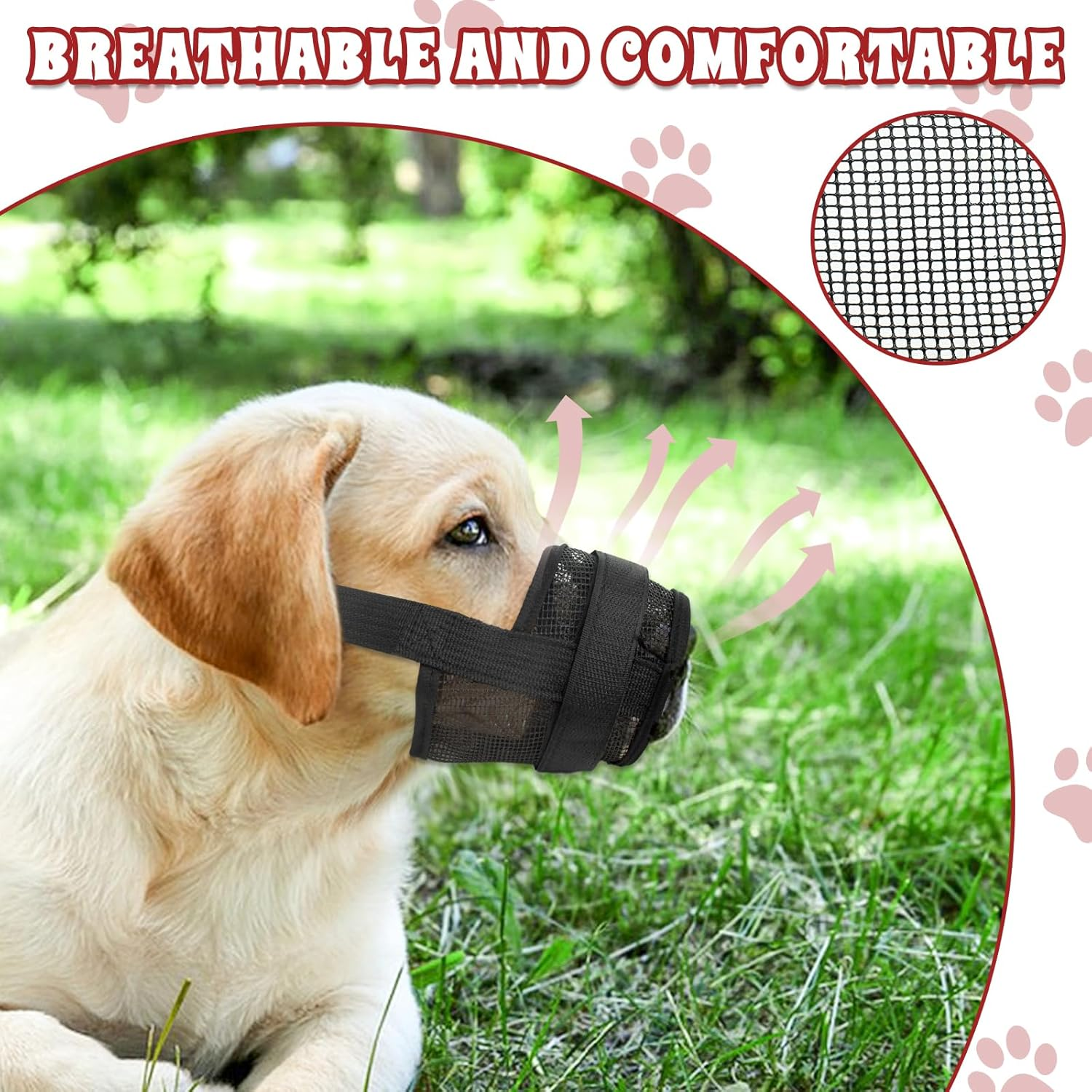 Byhoo Dog Muzzle Cover for Large Medium and Small Dogs Comfortable & Adjustable with Ultra-Breathable Soft Mesh Prevent Biting Barking and Chewing (Fits Mouth Size 8.66-11.02 Inches) image number 3