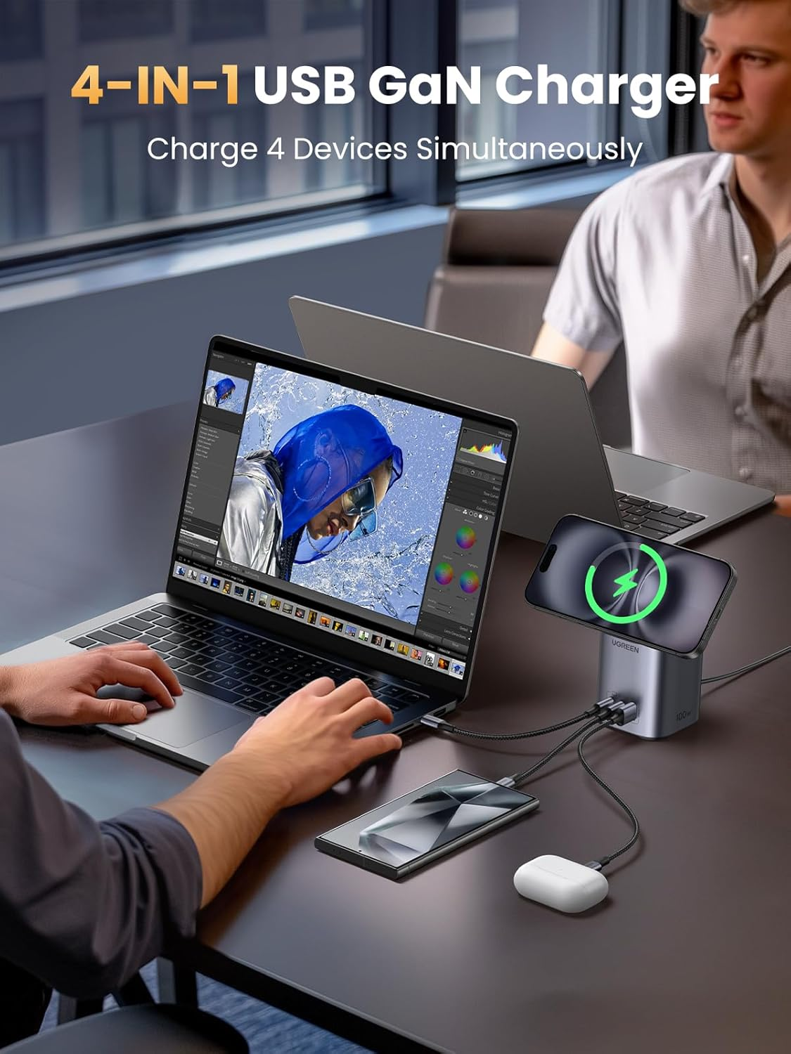 UGREEN 100W USB C Charger with Qi2 15W Magsafe Magnetic Charger 4-In-1 Nexode Gan Power Adapter Wireless Charging Station with Stand for Macbook Pro, XPS, Iphone 17 Pro Max, Galaxy S25 Ultra PPS 45W image number 6