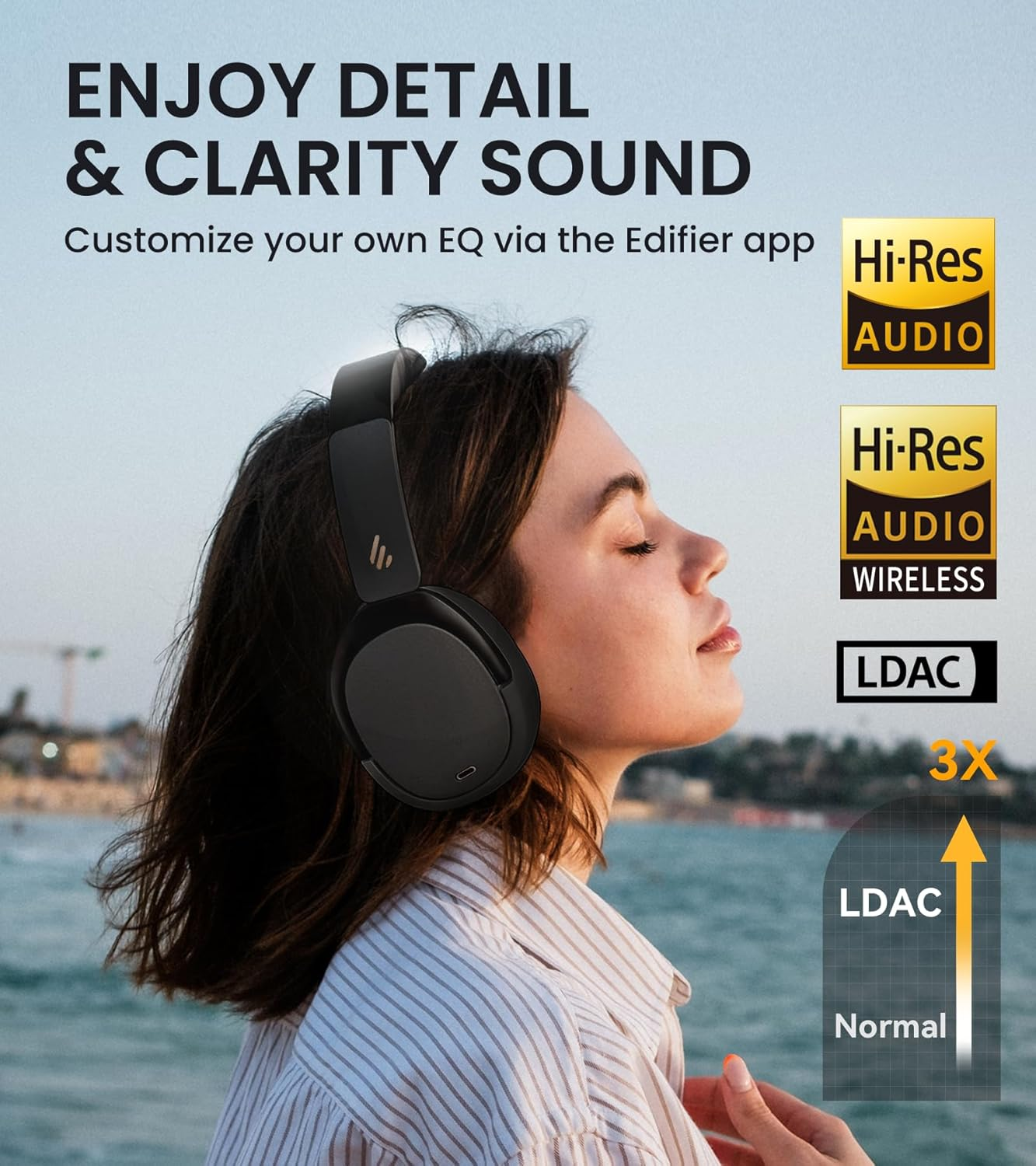 Edifier WH950NB Headphones, LDAC Compatible, ANC Noise Cancelling 2.0, Wireless Headphones, Hi-Res, High Resolution Compatible, 55 Hours Music Playback, Bluetooth 5.3, External Sound Capture, Dedicated Apps, Over-Ear Headphones, Built-In 4-Mic Microphone, Type-C Charging, Lightweight, Comfortable, for Travel and Work image number 1