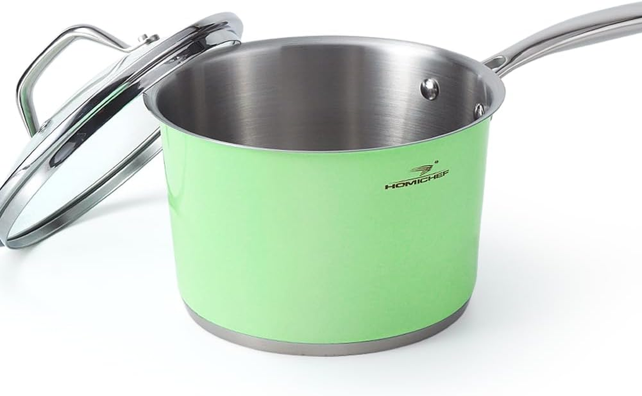 HOMICHEF Nickel Free Stainless Steel 2.37 L Sauce Pan with Glass Lid - 18CM Mint-Green No Coating No Toxic Induction Saucepan image number 2