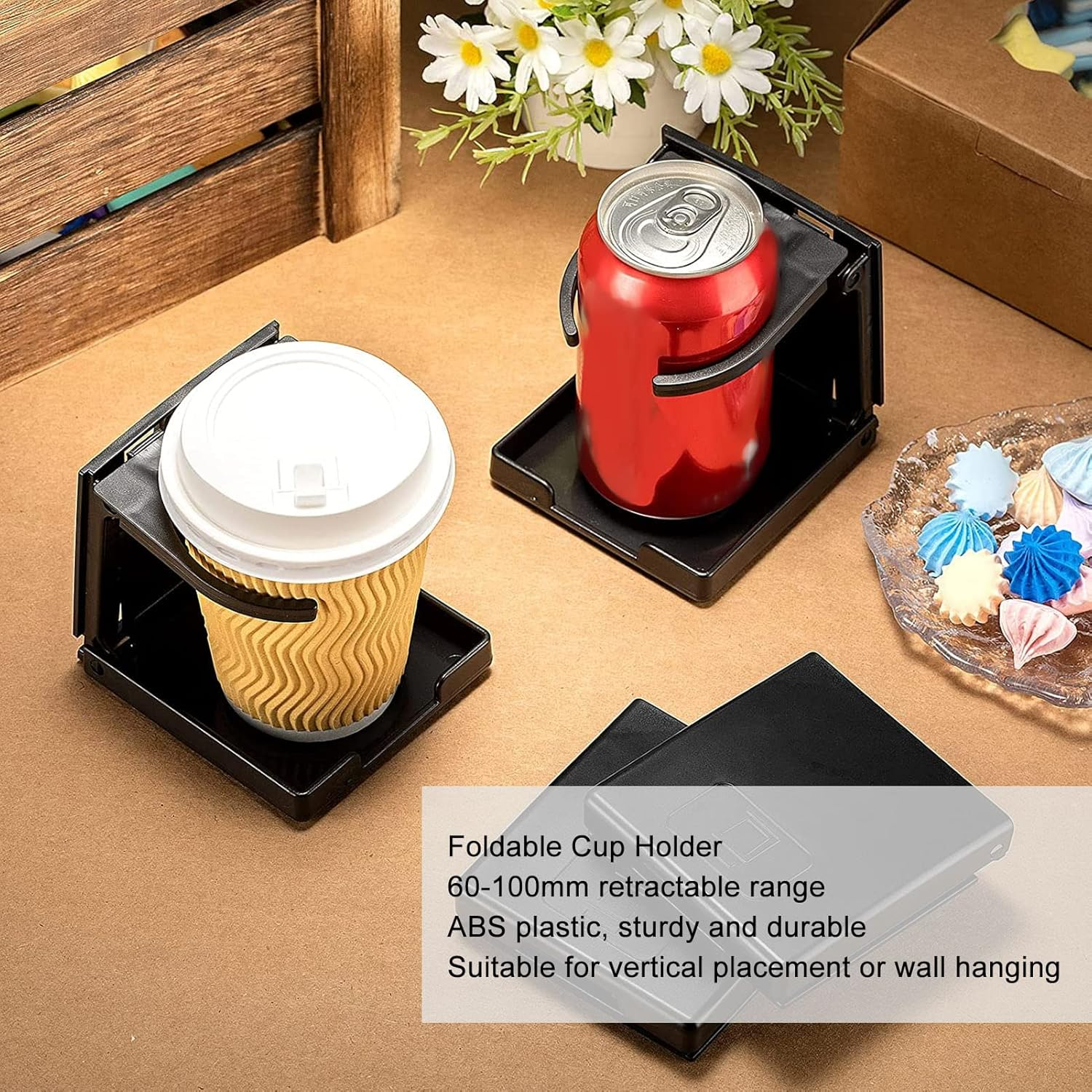 4PCS Adjustable Folding Drink Holder with Screws, Automotive Drink Holder, Wall Mount Car Cup Holder, Fit Most Size Bottle for Trucks, Rvs, Vans, Boats, Campers, Caravans (Black) image number 4