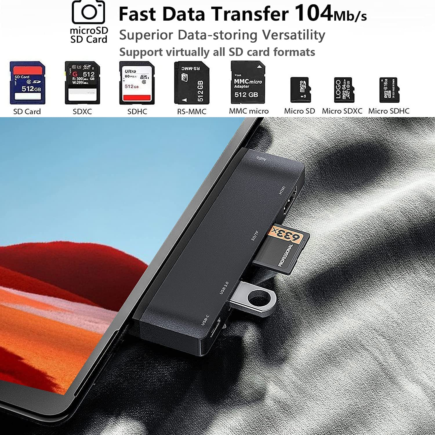 RREAKA Surface Pro 9/10/11/X Accessories Docking Station with 4K HDMI, USB-C Thunderbolt 4 (Display+Data+Pd Charging+3.5Mm Audio), USB 3.0, SD/TF Card Reader for Surface Pro 9/Pro10/Pro11/Prox image number 3