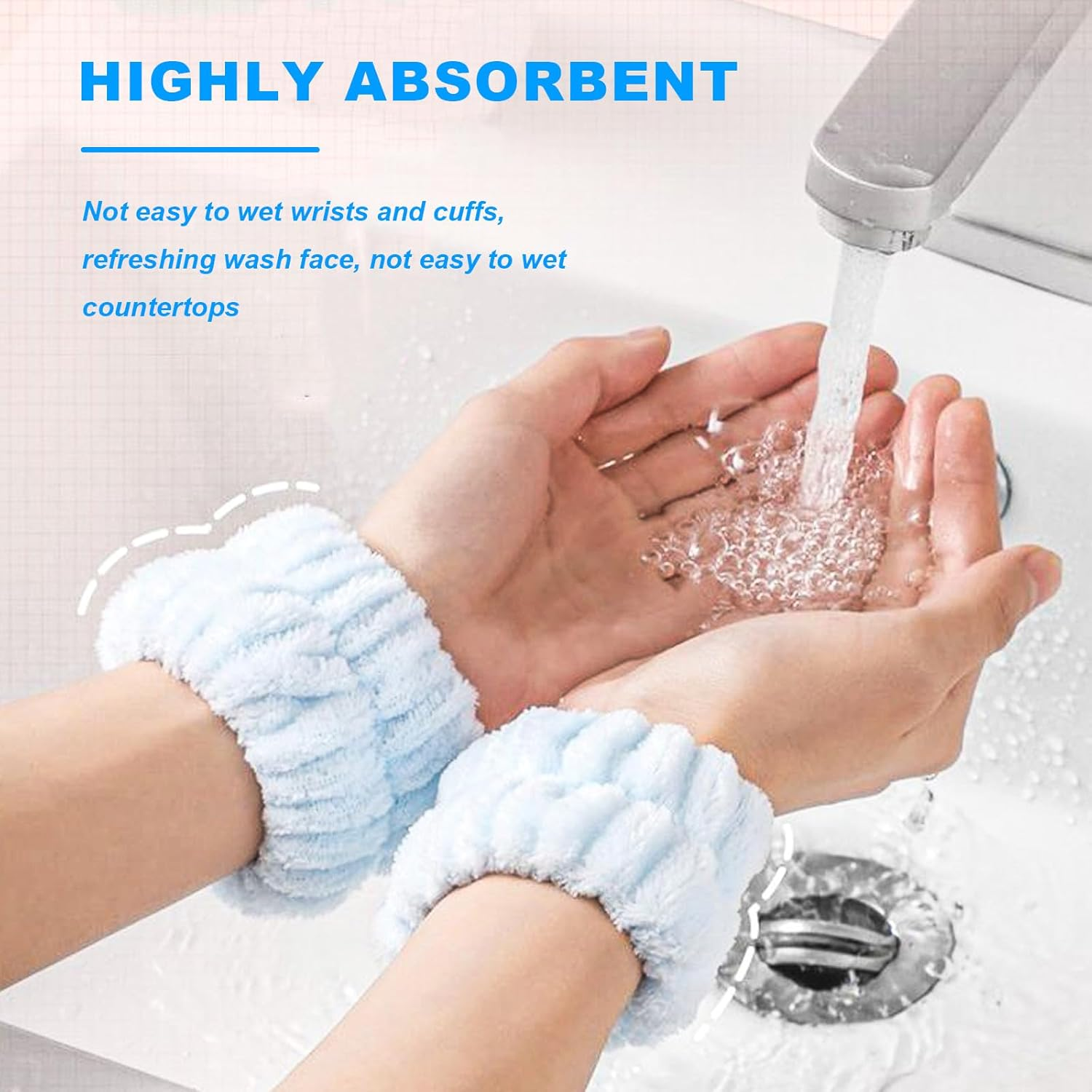 Pack of 6 Wrist Wash Bands & Make-Up Skincare Hairband Cosmetic Set, Elastic Face Wash Bracelets, Microfibre Makeup Sweatband Spa Face Headband for Women Yoga Skincare Products image number 3