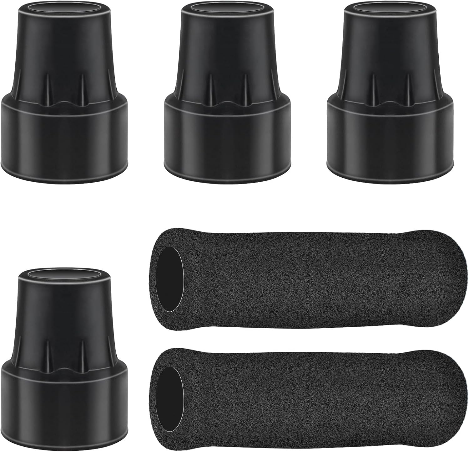 4 Pcs Replacement Cane Tips for 0.7 Inch Walker Rubber Tips Replacement 2 Pcs Foam Handle Grips 4.3X0.8 Inches Replacement Cane Tips Set for Canes, Walker Accessories image number 2