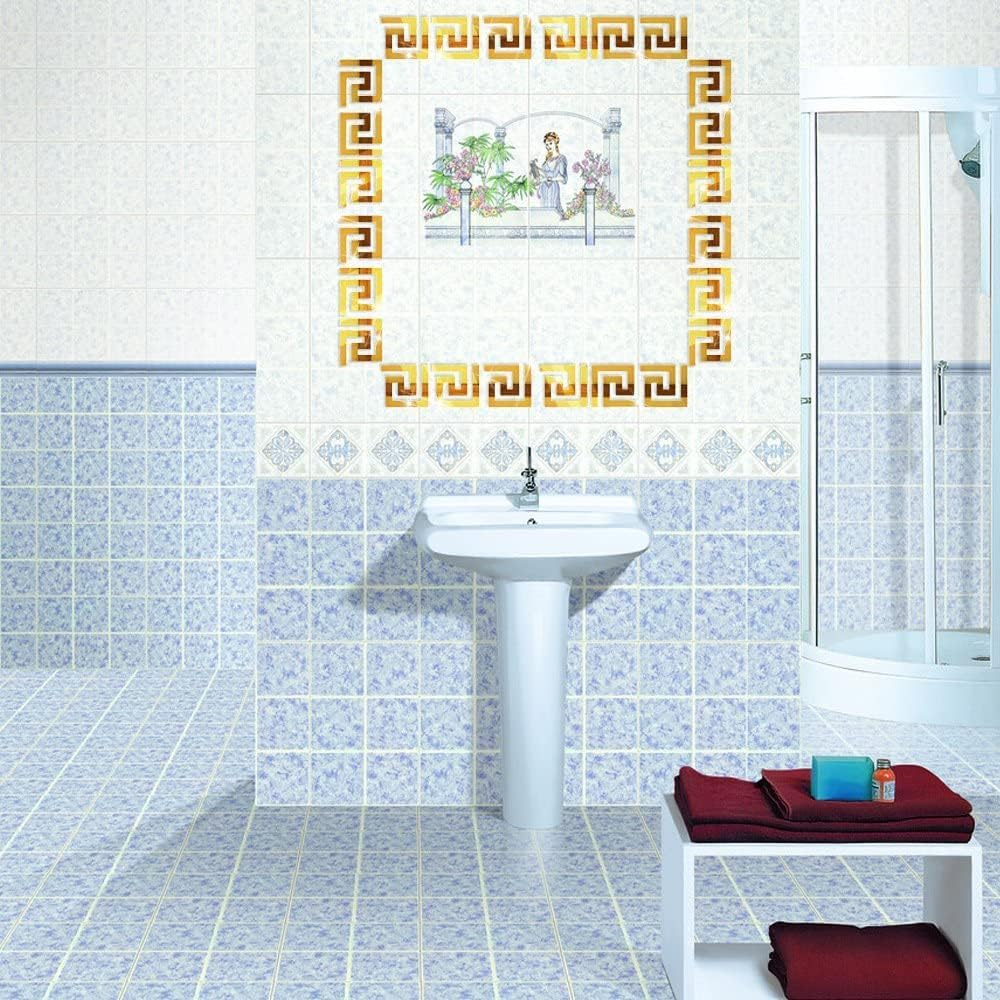 Lubise 64Pcs Gold DIY Mirror Stickers Removable Adhensive Wall Stickers Decals for Home Art Room Bedroom Background Decoration (Geometric Greek Key Pattern)&hellip; image number 1