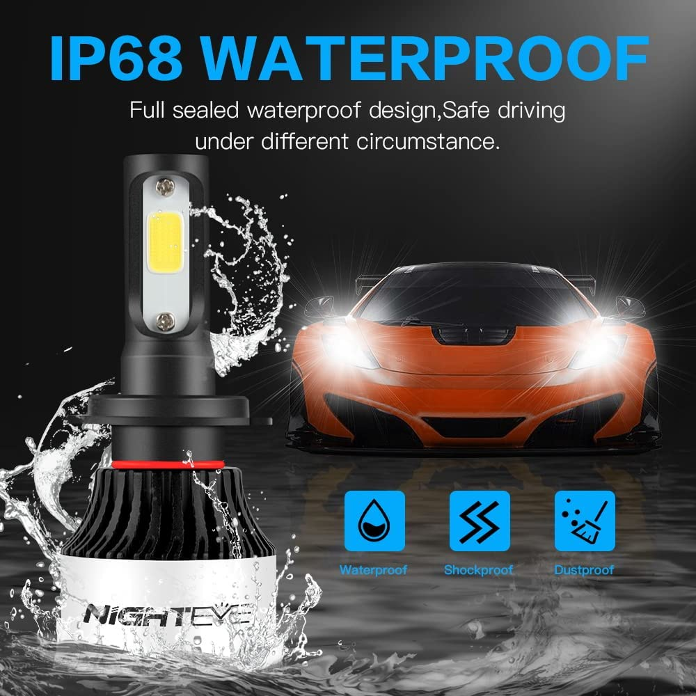 NIGHTEYE H7 Led Headlight Bulbs, 200% Super Bright H7 Led Chip 9000LM 72W 6500K Cool White, IP68 Waterproof Led Headlight Conversion Kit image number 4