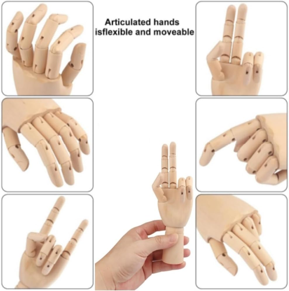 DACUAN 10-Inch Realistic Art Wooden Mannequins, Flexible and Movable Fingers and Wrist Joints, Left and Right Hand Art Mannequins for Sketching, Painting, Hand Jewelry Display (Left) image number 2