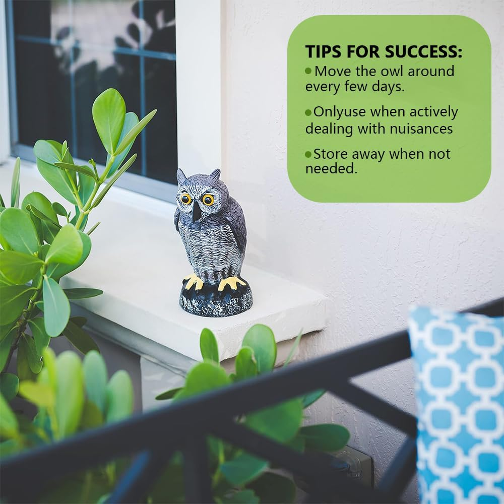 2 Pack Fake Owl Decoy Statues &ndash; Plastic Horned Scarecrow Owls for Garden, Yard Bird & Pest Repellent Decor image number 5