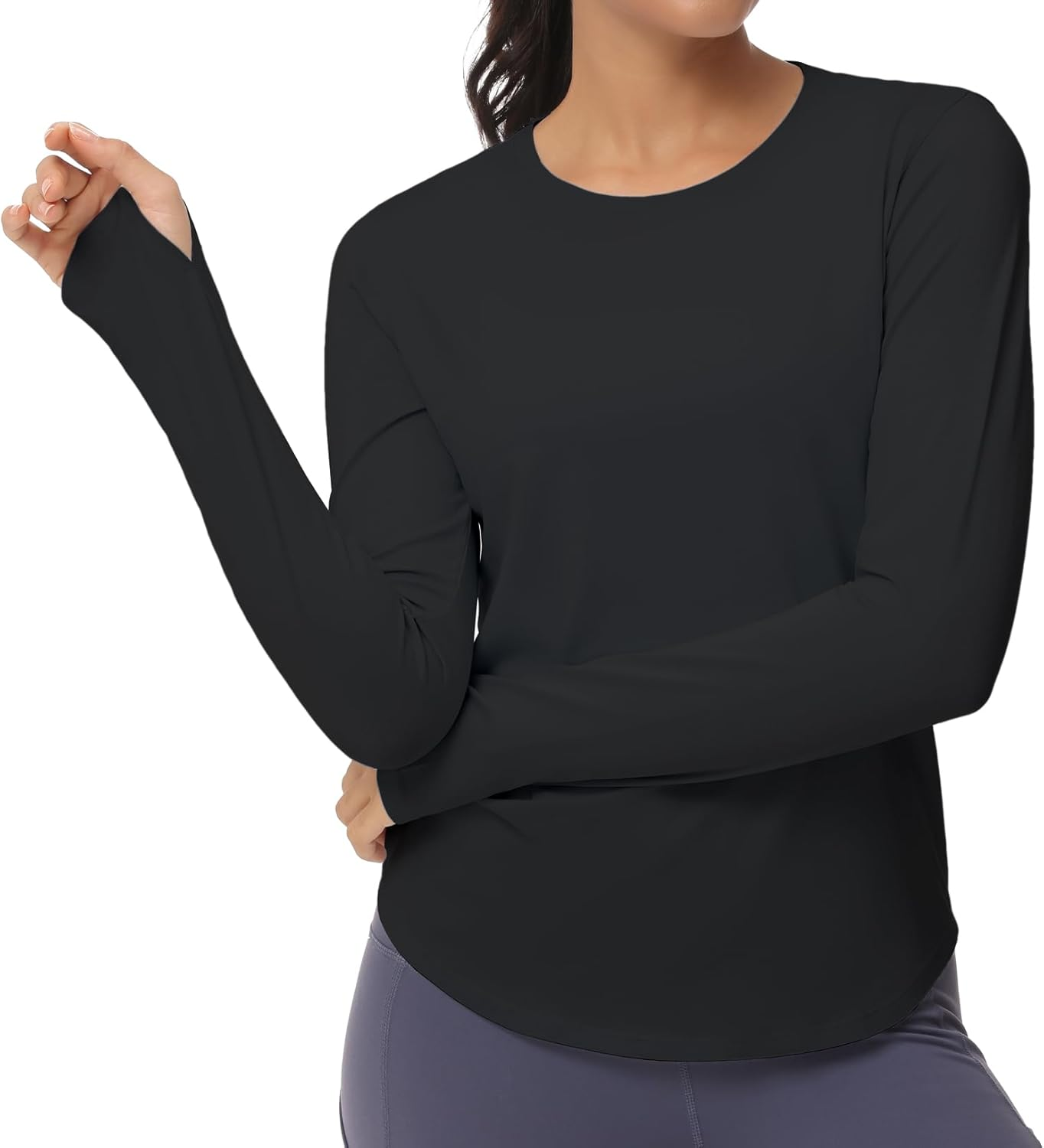 THE GYM PEOPLE Women'S Long Sleeve Workout Shirts Athletic Crewneck Hiking Tops with Thumb Hole