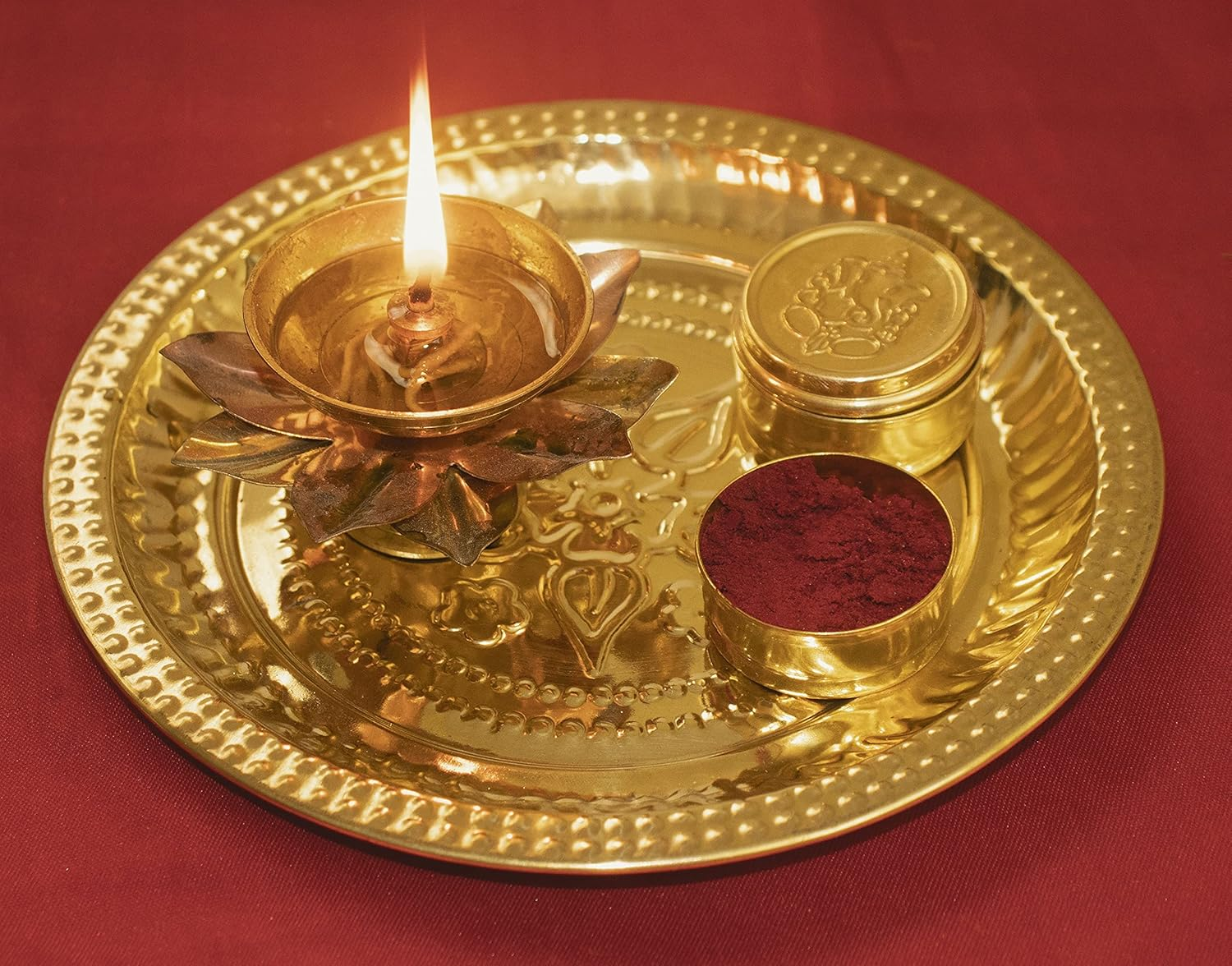 Spillbox Brass Box Pooja | Puja | Roli | Chawal | Chandan | Haldi | Kumkum Puja Box | Sindoor | Turmeric | Dabbi | Dibbi | Dhani | Dani Lid Holder -Small Dabbi Pack of 5 image number 3