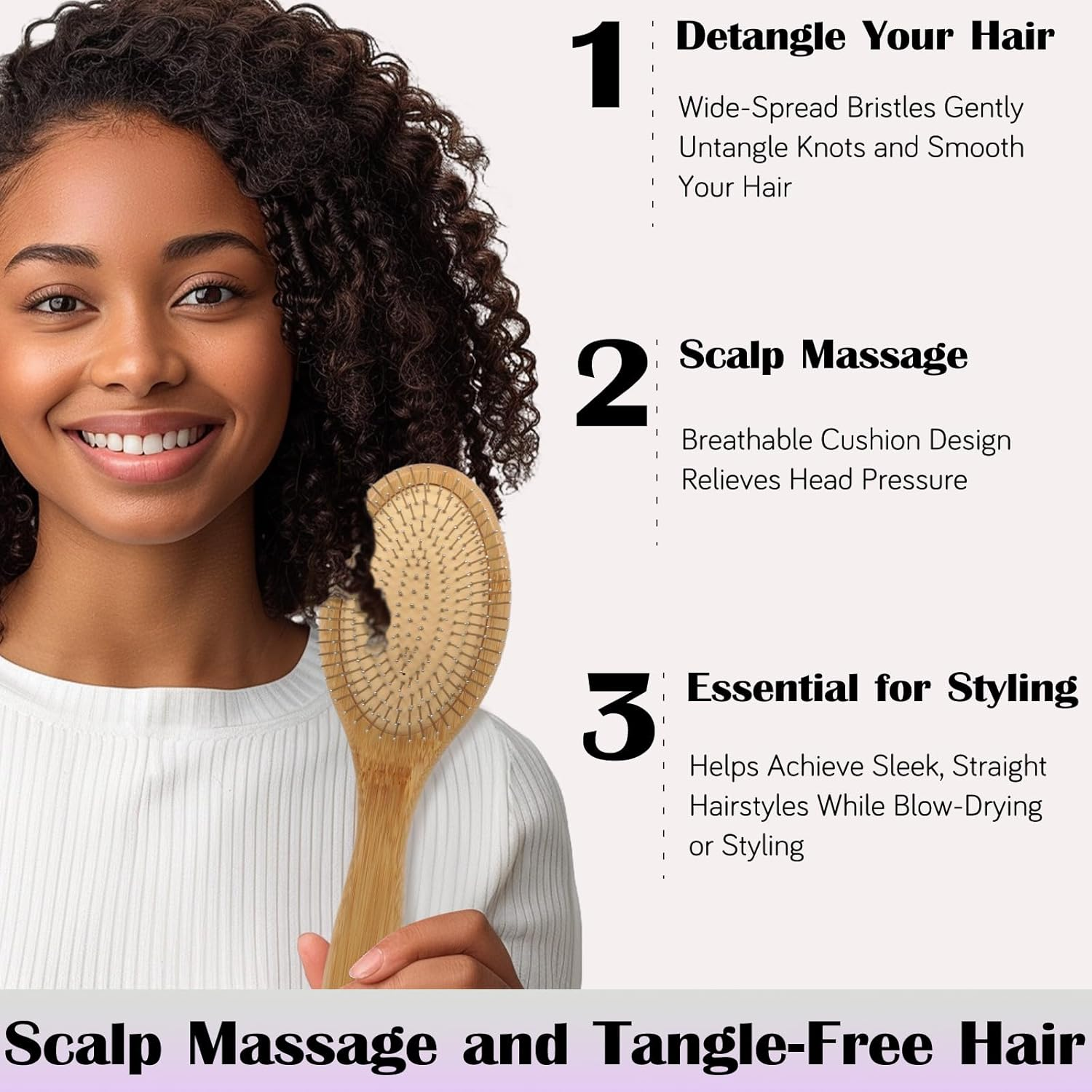 Bamboo Hair Brush, with Metal Bristles - Anti-Static, for Smoothing & Massage & Detangling, for All Hair Type, Men, Women, Children image number 4