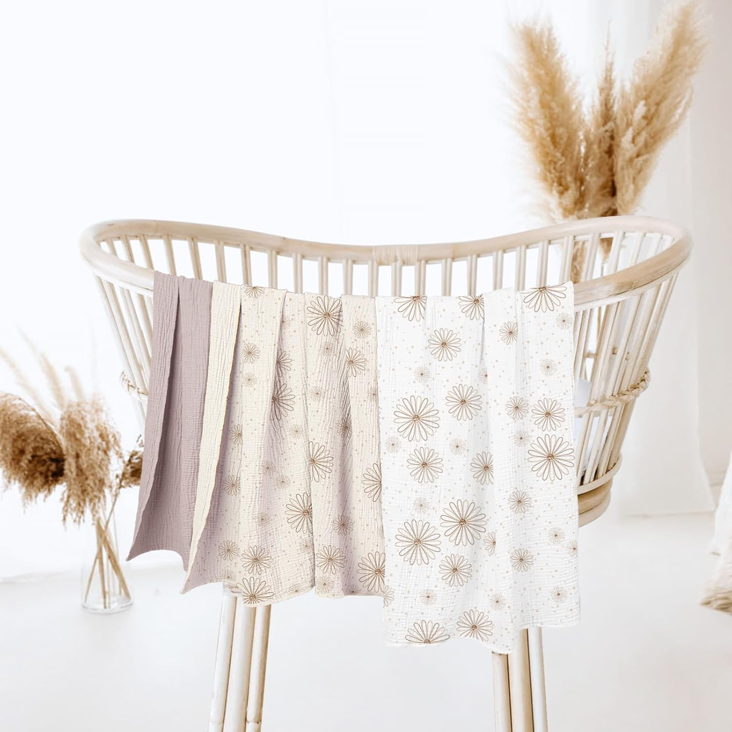 Lulumoon Baby Muslin Swaddle Blankets: Soft Receiving Blanket for Newborn - Cotton Swaddling Blanket for Neutral 3Pack image number 6