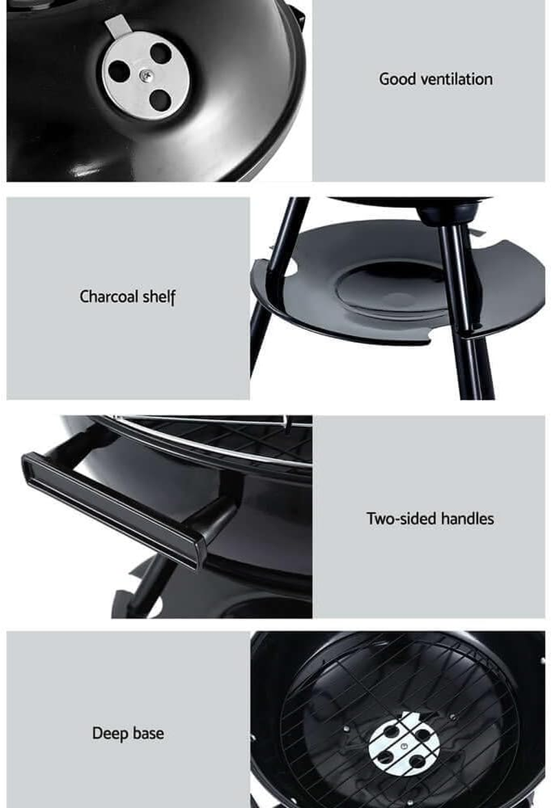 Grillz Charcoal Portable Camping Grill Steel Oven Barbeque Smoker, Black