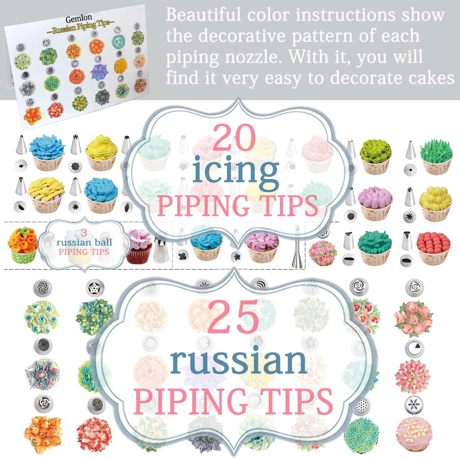 (88PCS Russian Tips) - Russian Piping Tips - Cake Decorating Supplies - 88 Baking Supplies Set - 49 Icing Piping Tips - 3 Russian Ball Piping Tips, Flower Frosting Tips, Bakes Flower Nozzles-Large Cupcake Decorating Kit image number 1