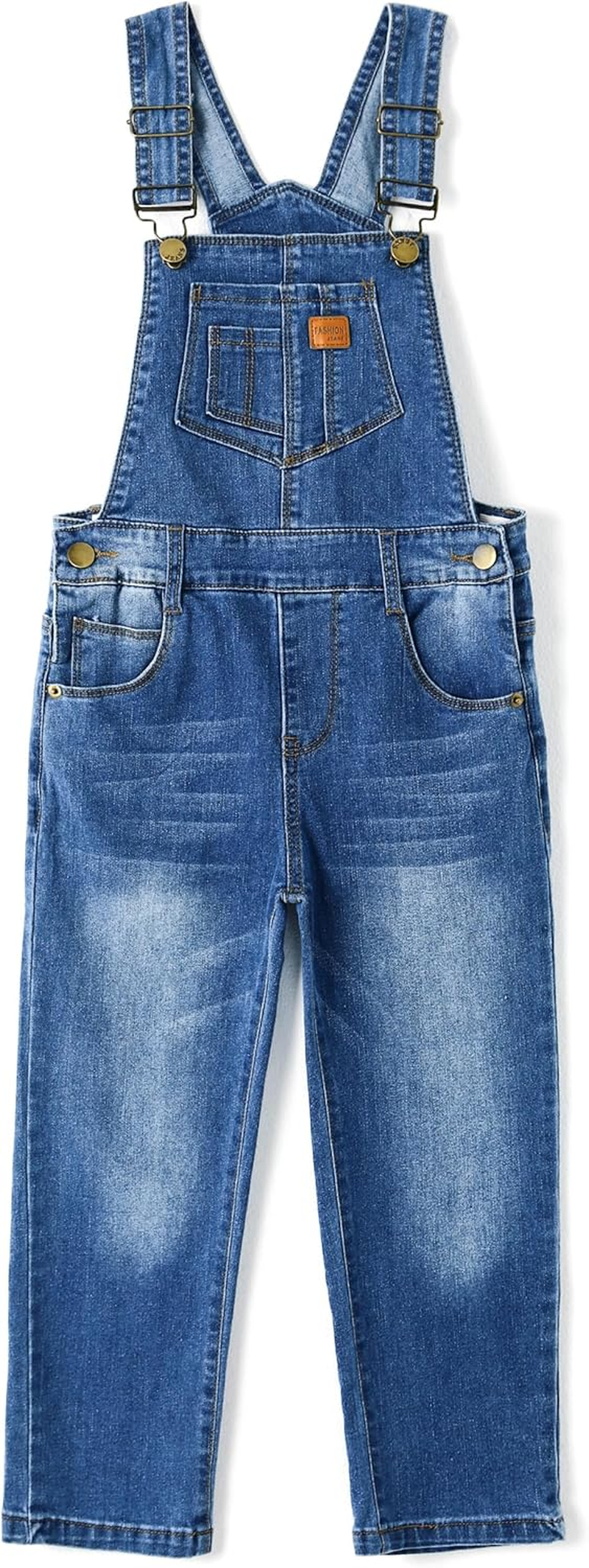 KIDSCOOL SPACE Girls Denim Overalls, Bibs Washed Stretchy Jeans Jumpsuit