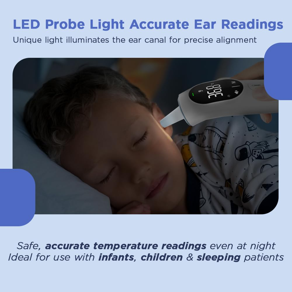 Medical Grade Forehead & Ear IR Digital Fever Thermometer Baby & Whole Family | 3In1 Body, Food & Room Temp| 1-Second Reading | In-Built Probe ARTG TGA | Batteries & Pouch| C/F, Mute Mode, Torch Light
