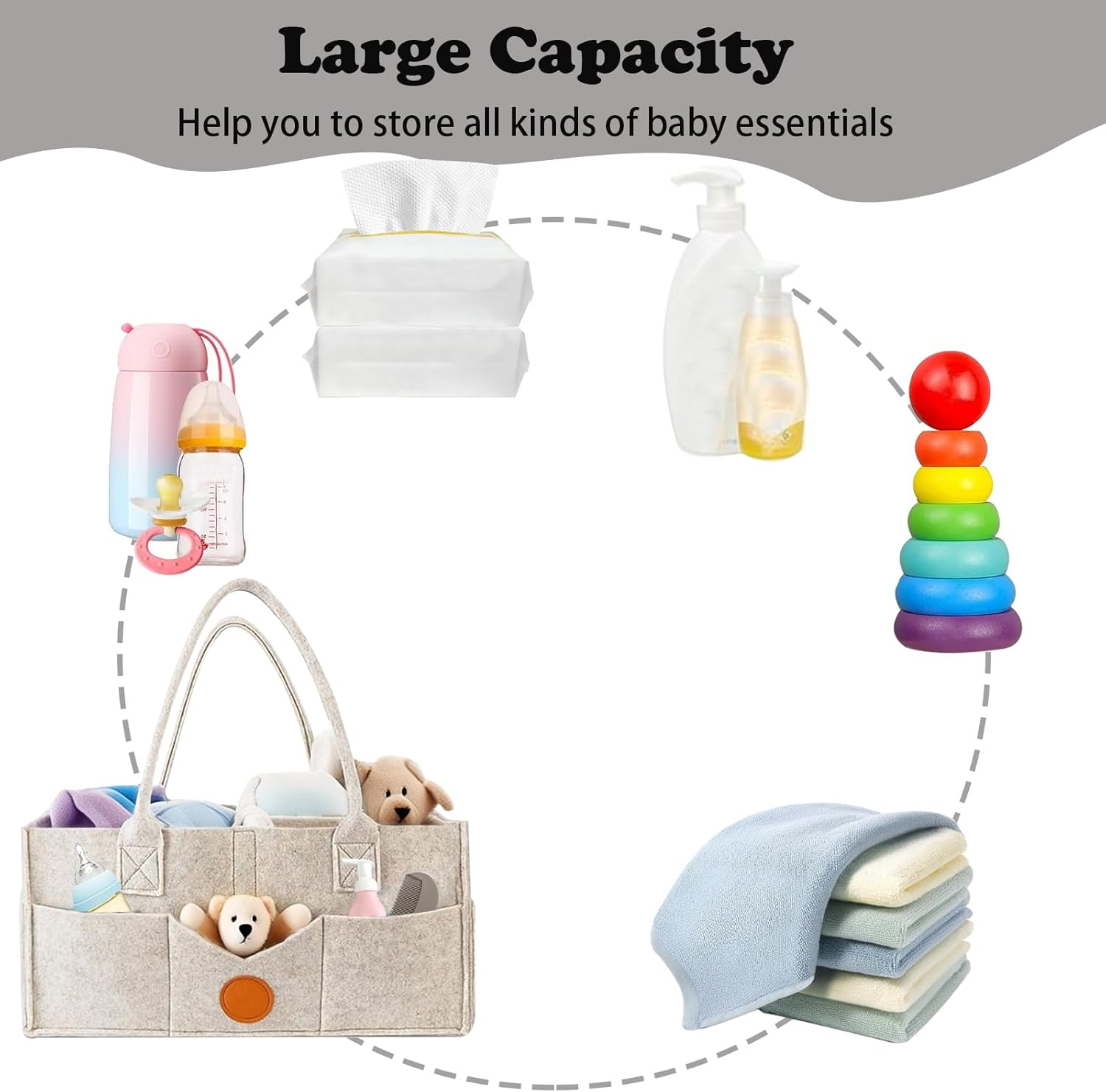 Baby Diaper Caddy Organizer, Felt Cloth Nursery Storage Bin and Car Organizer, Baby Storage Basket for Diapers and Baby Wipes, Changing Table Organizer (Khaki) image number 1