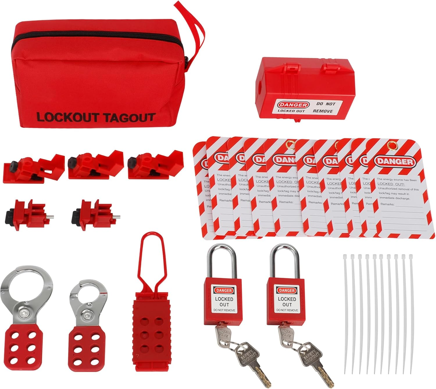 BEELUCK Electrical Lockout Tagout Kit, Includes Loto Padlocks, Plastic Hasp, Steel Hasp, Circuit Breaker Lockouts, Plug Lockout, Lockout Tagout Tags, Nylon Zip Ties and Carry Bag image number 6