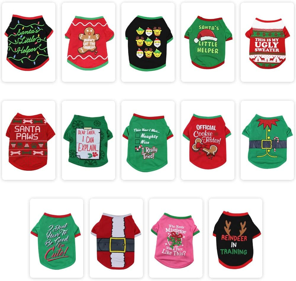 Xinyee Dog Shirt Dog Christmas T-Shirt Pet T-Shirt Dogs Christmas T-Shirt Summer Dog T-Shirt Pet Dogs Clothing Christmas Dog Clothing Polyester T-Shirt Puppy Costume image number 1