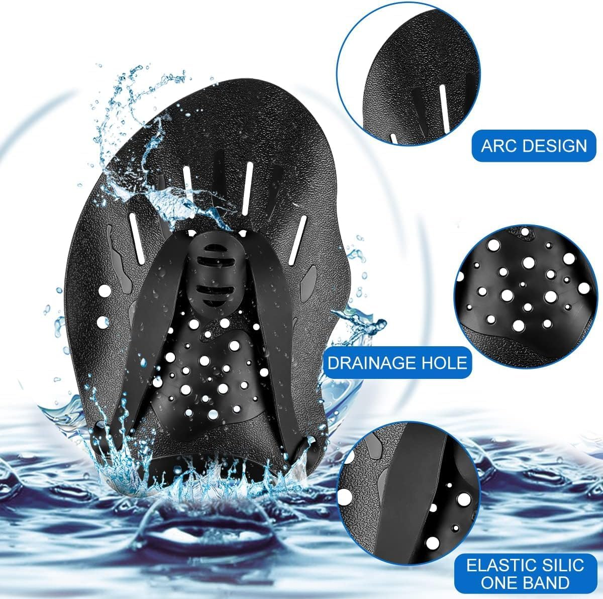 1 Pair Hand Paddles for Swimming, Swimming Paddles with Adjustable Straps, Strength Training Aid, Pool Exercise Equipment, Swimming Training Accessories,Unisex（Black） image number 5