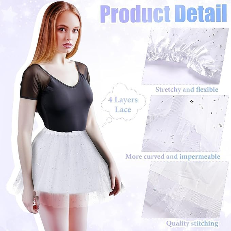 MINYII 9 Pcs Women'S Tutu Skirt Adult 4 Layered Tulle Stars Sequins Ballet Dance Dress Girls Princess Ballet Dance Sequin Skirt (Pink) image number 4