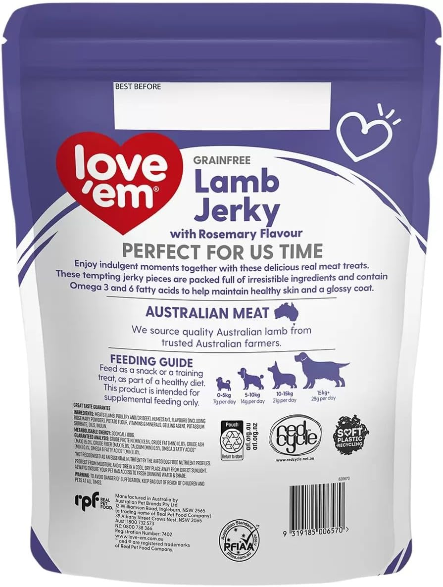 Love'Em Jerky Treats, Lamb with Rosemary 1Kg - Natural Meaty Snack with Omega 3 & 6, Supports Skin & Coat Health image number 1