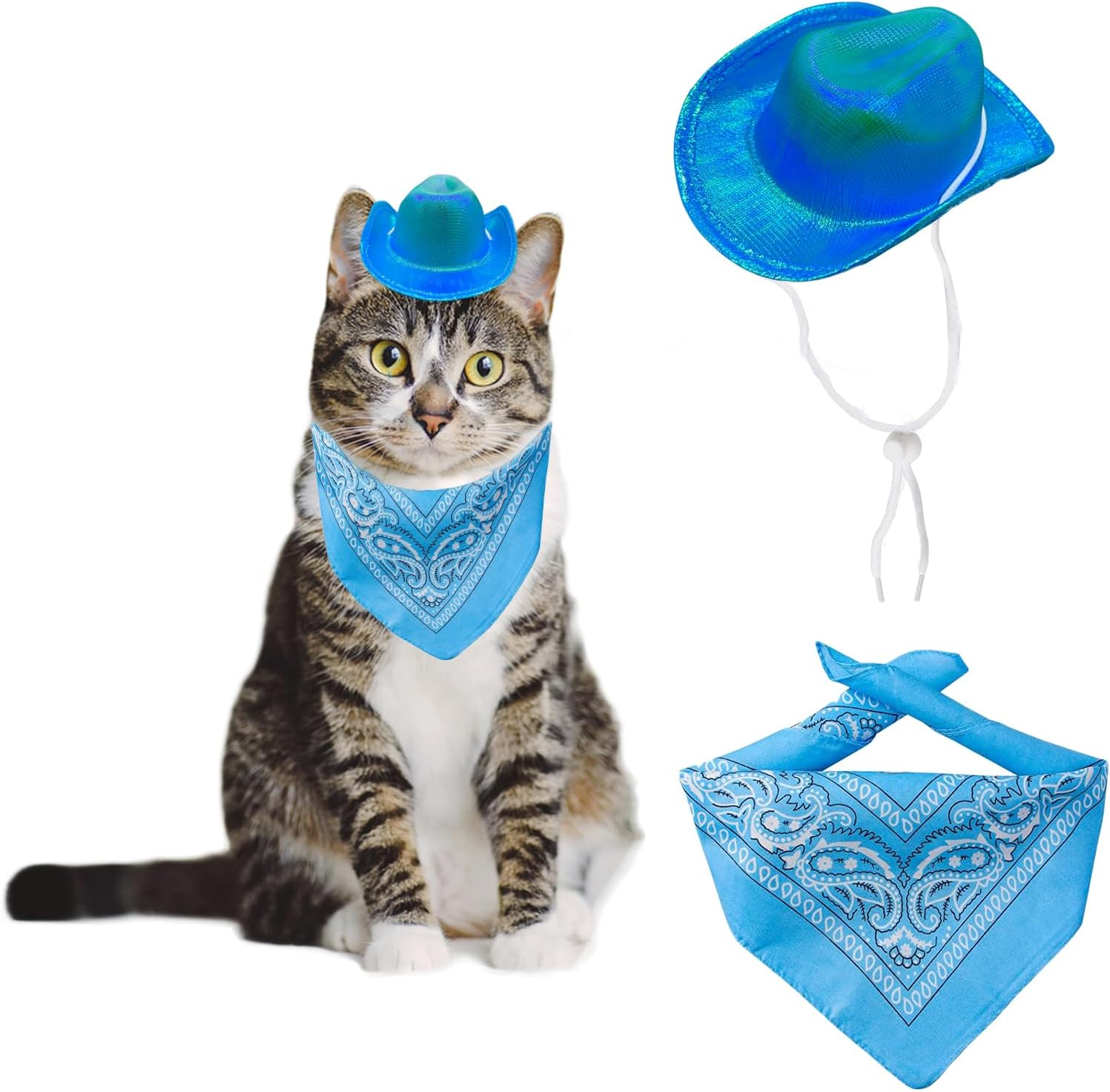 Dog Cowboy Hat Cat Cowboy Hat Mini Cowboy Hat for Dogs Cat Pet Cowboy Costume with Bandana Scarf Holiday Halloween Pet Party Decoration (Khaki, Large)