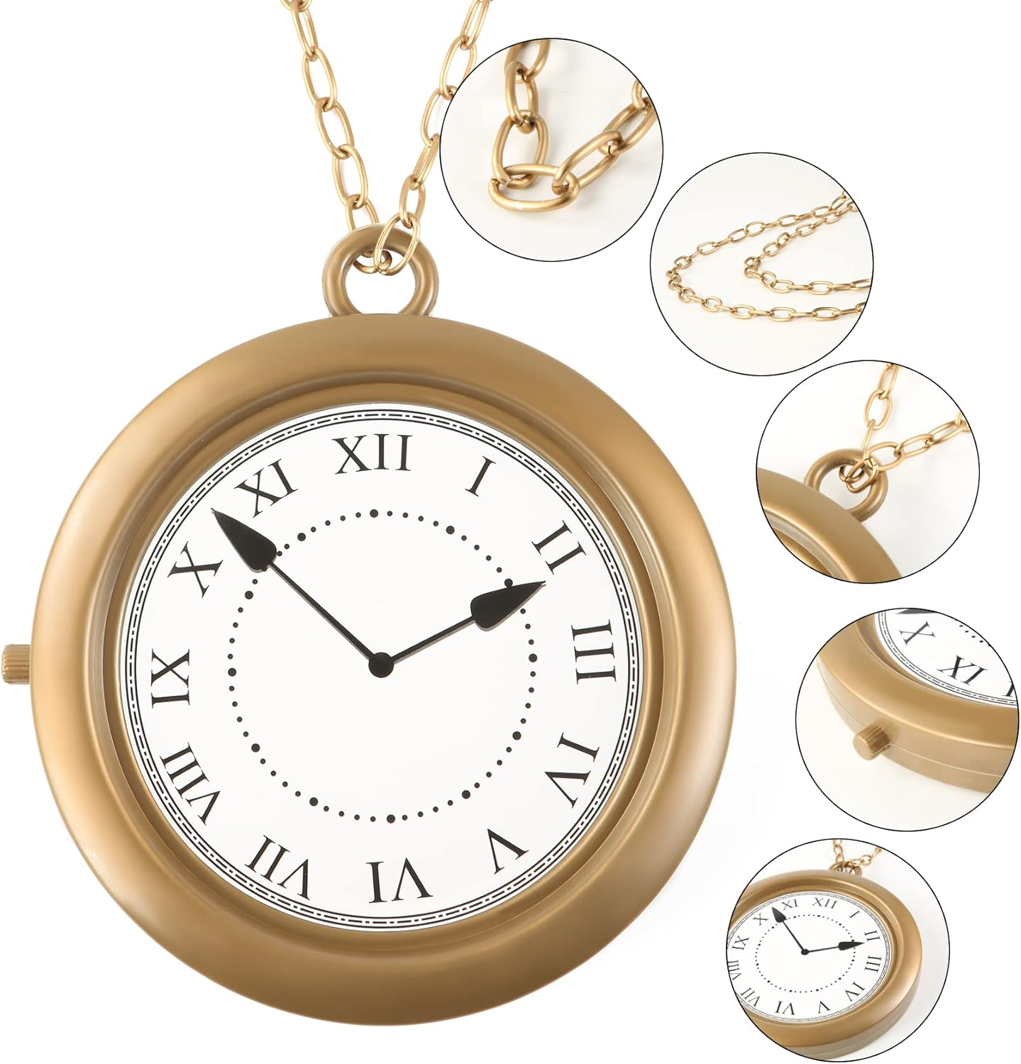 1 Piece Clock Necklace White Rabbit Clock Jumbo Flavor Hip Hop Rapper Clock Necklaces for Halloween White Rabbit Costume Accessories Party Supplies image number 2