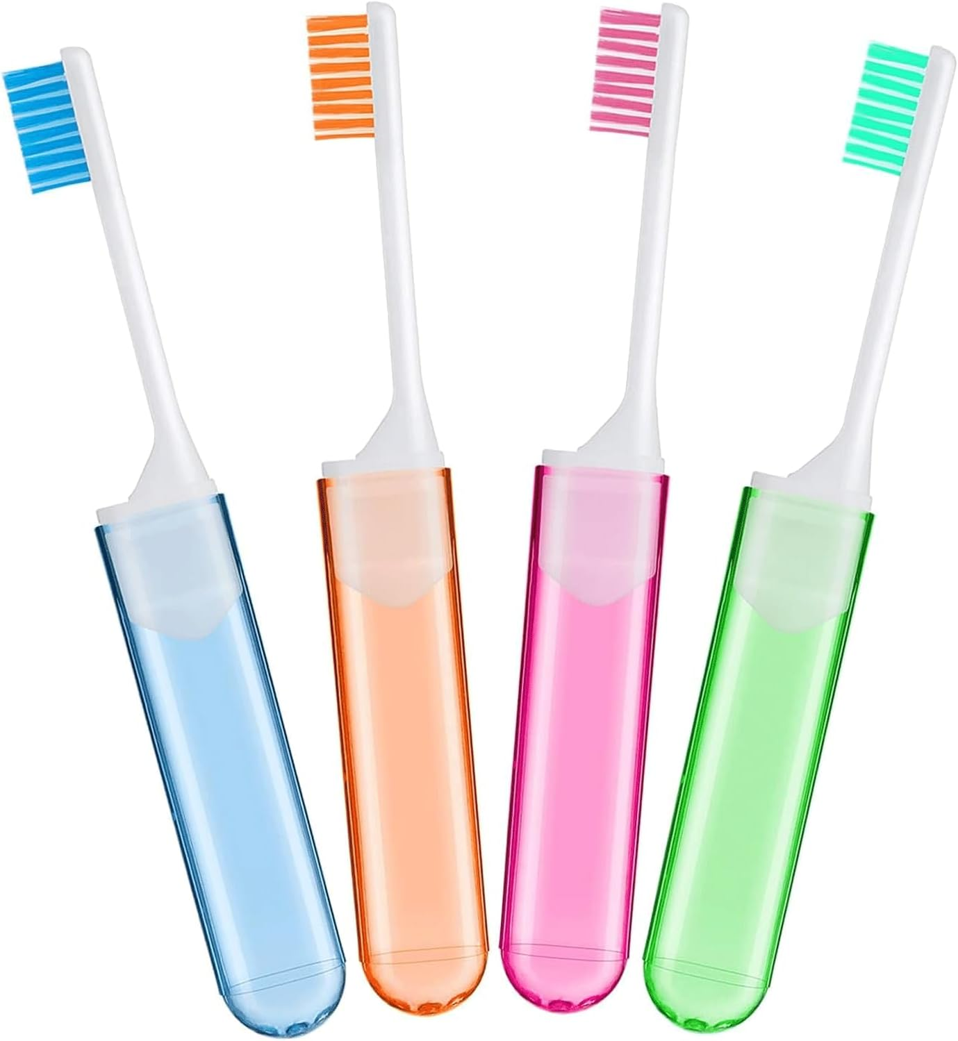 4 Pieces Travel Folding Toothbrush, Mini Small Size Manual Toothbrushes for Fragile Gums Orthodontic Braces Dental Care Adult Kid Portable Case for Camping Travel. (Pink,Orange,Green,Blue)
