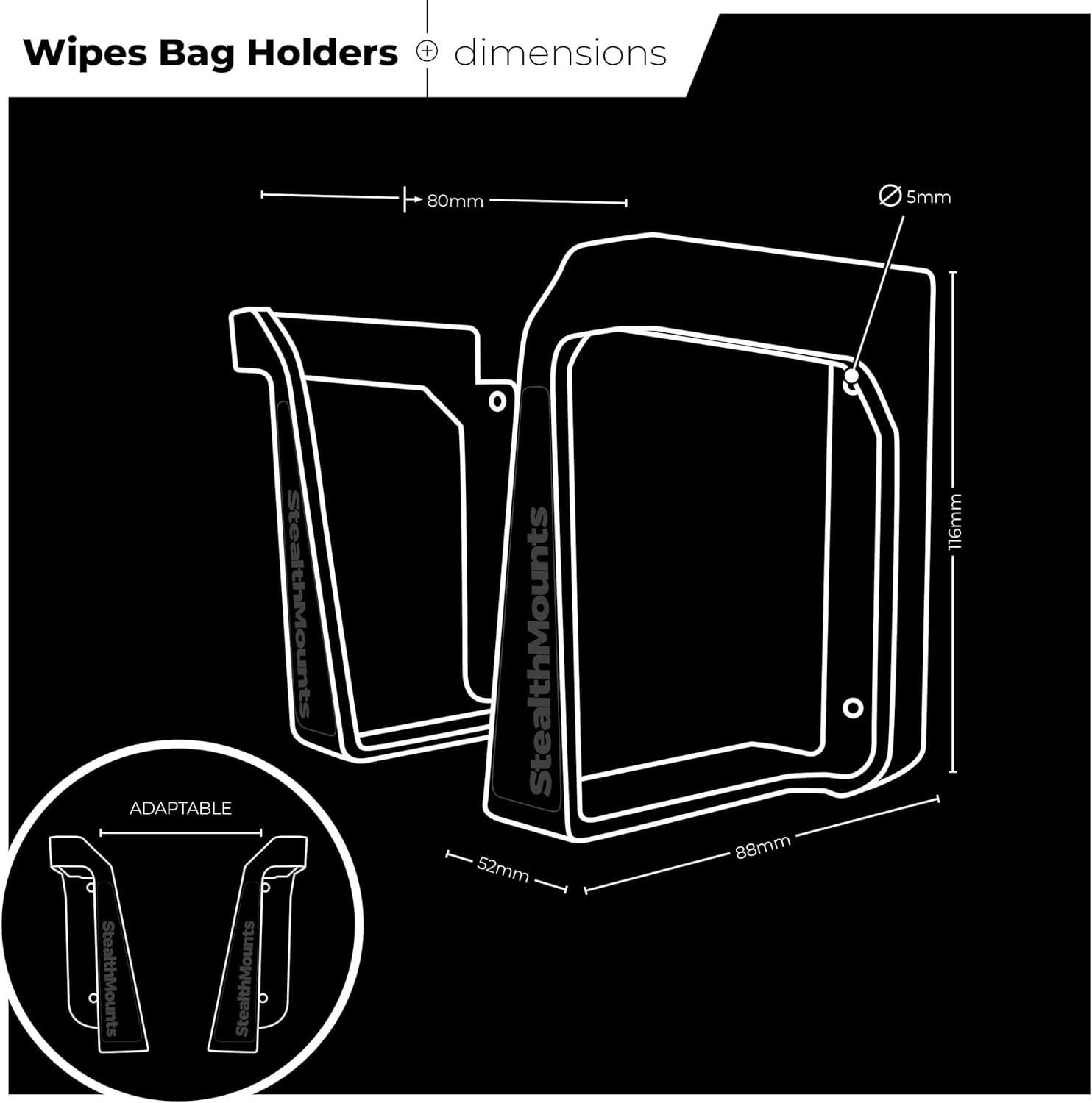 Stealthmounts Wipe Holder | 2 Pack | Mounts for Wipe Storage | Made in the UK image number 1