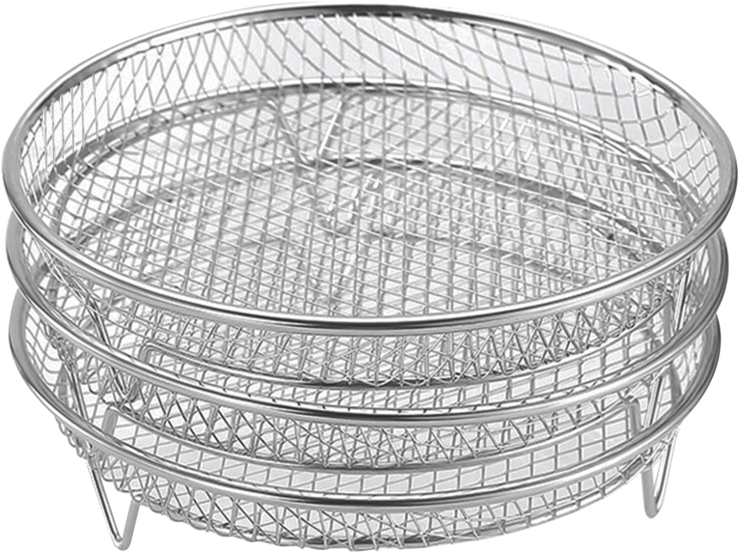 Veldtek 3-Layer Air Fryer Racks Square 304 Stainless Steel Grill Dehydrator Rack Stackable Air Fryer Basket Tray for Oven (Square)