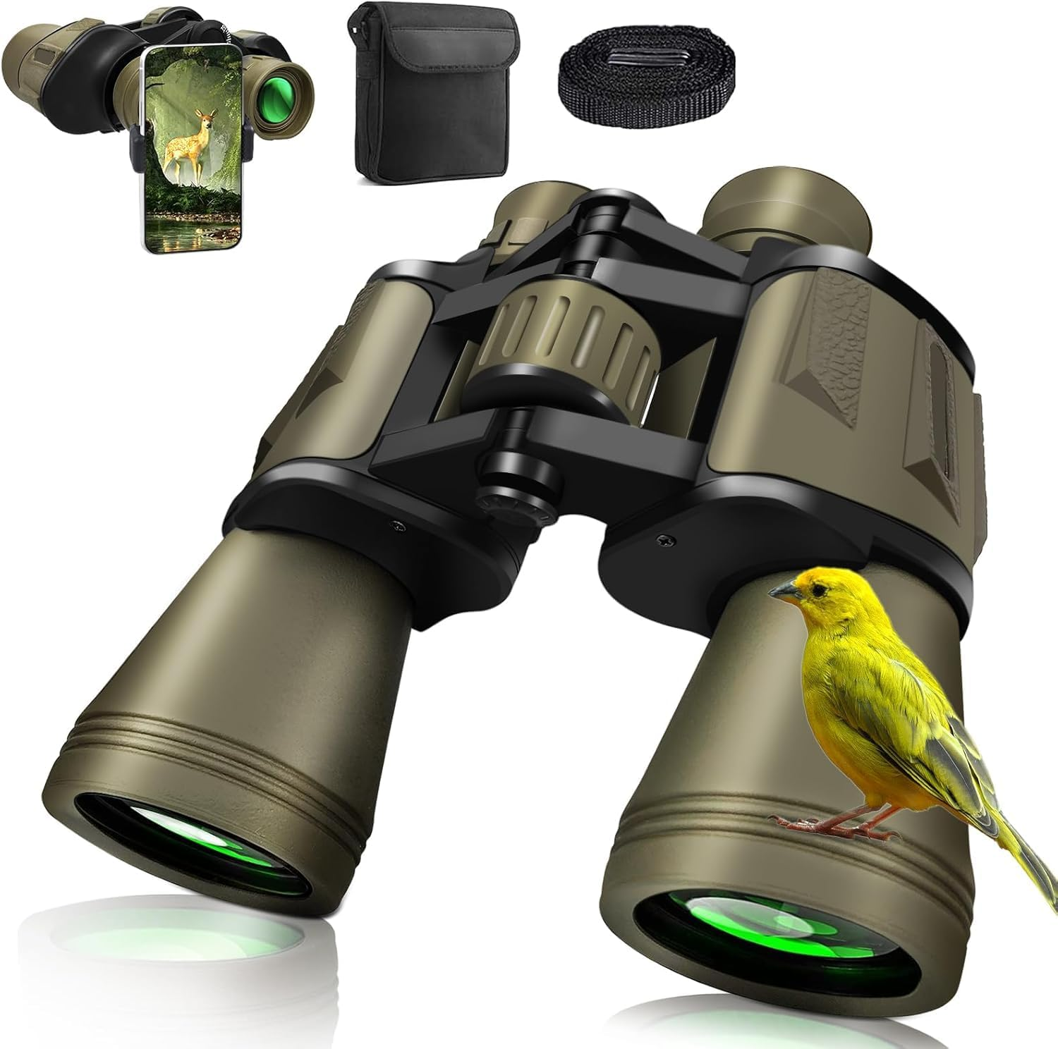 20X50 High Power Binoculars for Adults, HD Waterproof Binoculars with BAK4 Prism & FMC Lens,Portable Binocular Bird Watching Hunting Football Games Cruise with Carrying Bag,Strap,Phone Adapter-Green