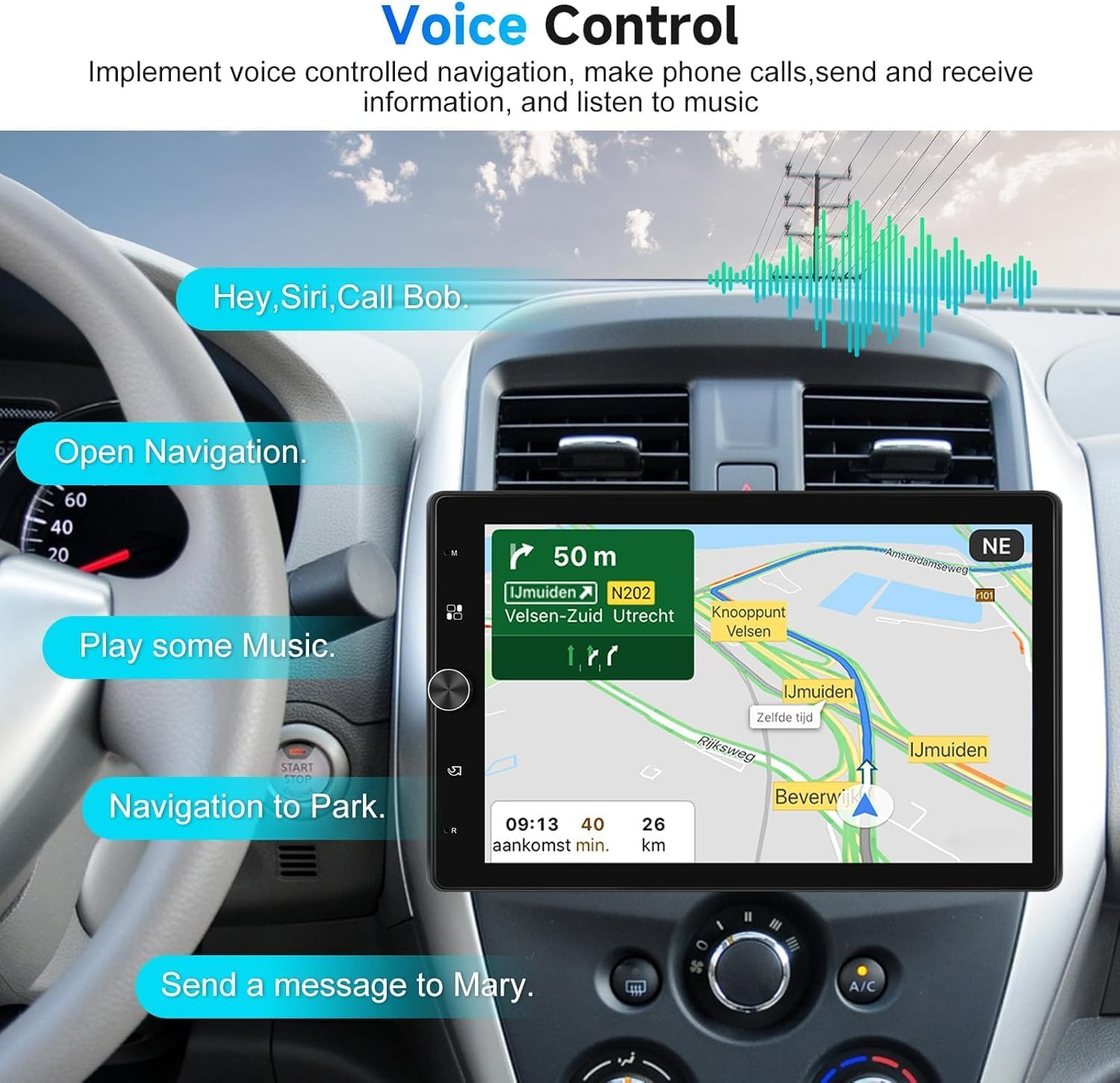 10.4 Inch Single Din Radio Car Stereo with Wireless Carplay Android Auto,Rotatable Touch Screen Head Unit with Bluetooth/16-Band EQ Audio/Mirror Link/Swc/Fm/Usb/Tf Backup Camera image number 2