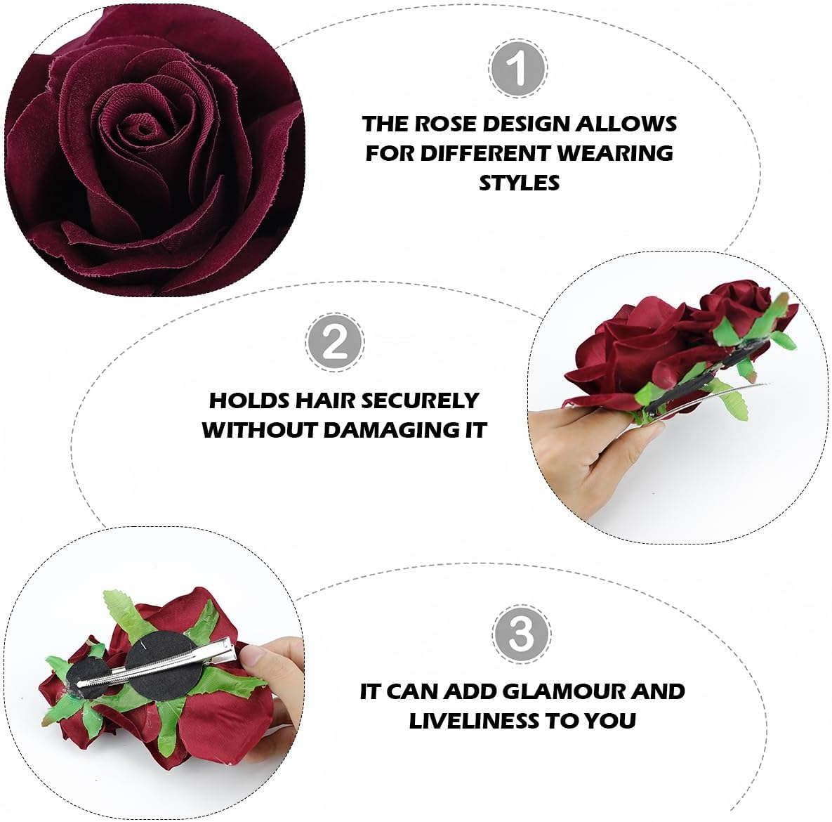 ZJIVQO Red Rose Hair Clip Flower Hairpin Brooch Velvet Ornament Rose Flower Hair Accessories for Woman Girl Ladies Wedding Hair Clip Flamenco Dancer Valentines Day Decoration, Wine Red image number 1