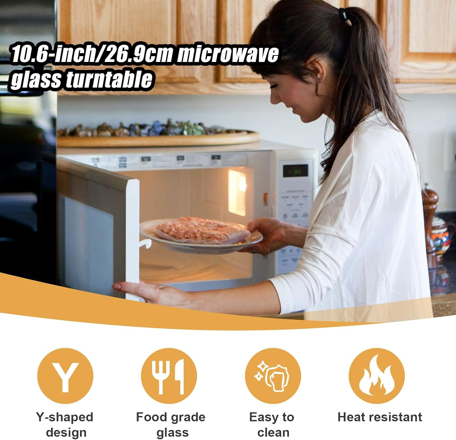 10.6In Microwave Glass Turntable, Microwave Glass Plate Replacement Compatible with Hamilton Beach P90D23AL-R1/GE WB48X26755/WPW10551236