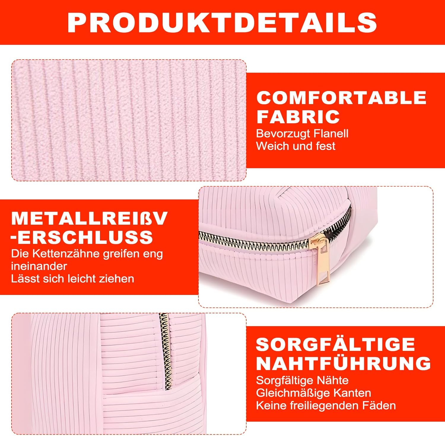 Make up Bag, Pack of 2 Cosmetic Bags, Cord Makeup Bag, Small Cosmetic Bag, Travel Cosmetic Bags with Metal Zip for Handbag (Pink) image number 4