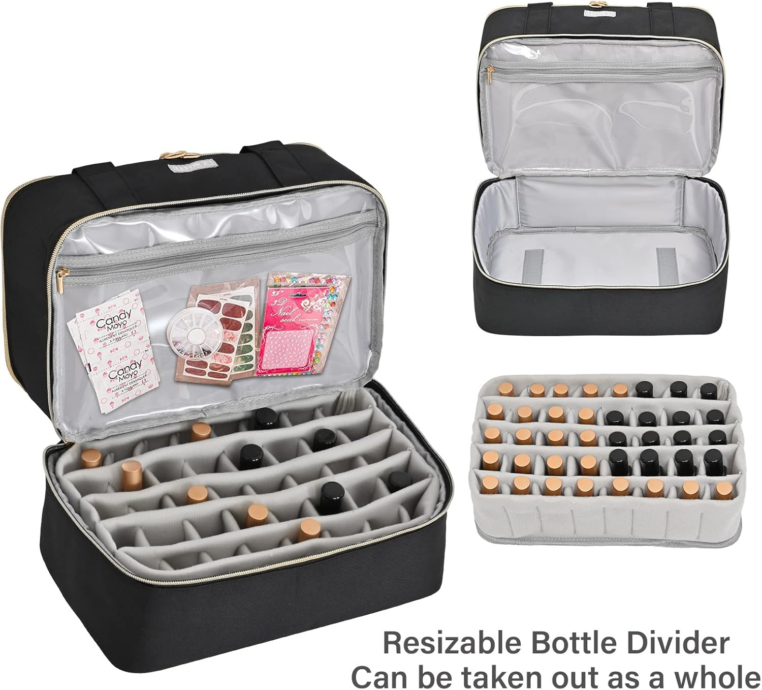 LEFOR&middot;Z Nail Polish Storage Bag, Double Layer Nail Polish Organiser for 40 Bottles (15 Ml - 0.5 Fl.Oz) and 1 LED Nail Lamp, Portable Nail Polish Carry Bag for Nail Design Accessories, Black, S（F&uuml;r 40 - Pink image number 7