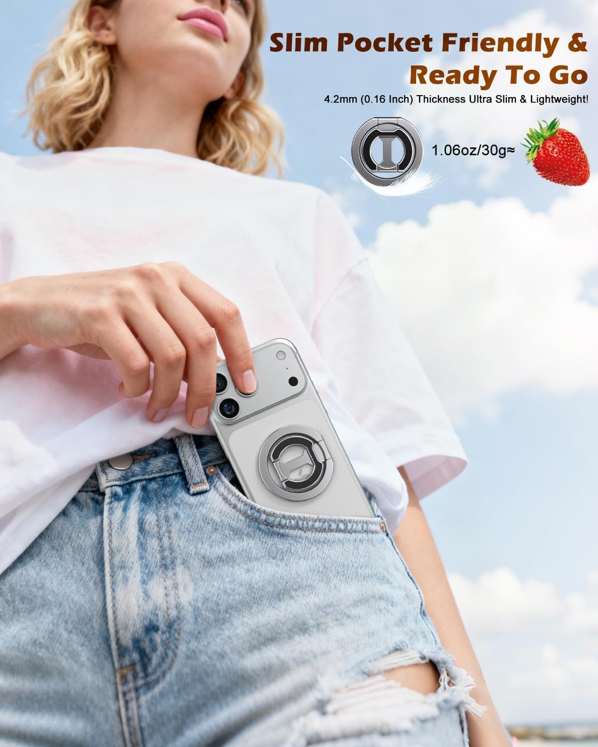 Cloudvalley Magnetic Phone Ring Holder for Magsafe, Dual-Sided Removable Phone Grip with 360&deg;Rotating Kickstand, Strong Magnet for Iphone 17 16 15 14 13 12 Series & Magnetic Car Mounts, Gray - Silver image number 2