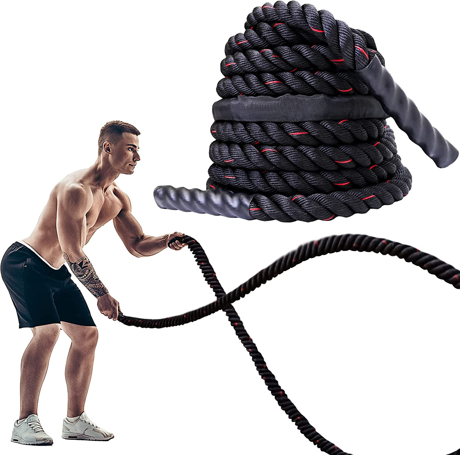 PROIRON 9M /12M Battle Ropes, Battling Rope for Fitness Training Gym, Heavy Exercise Ropes 38Mm, Undulation Rope for Strength Workout image number 1