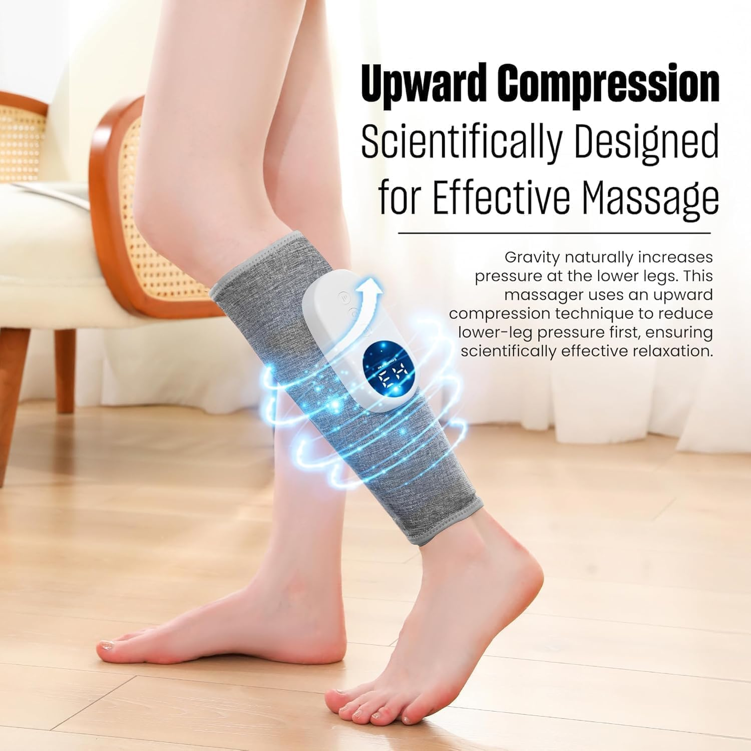 Leg Massager for Circulation and Pain Relief, Calf Air Compression Massager with Heat, Leg Massager with 3 Intensities, 3 Modes, Easy to Use, Muscle Relaxation, Gifts (Grey-1 Pcs) image number 4