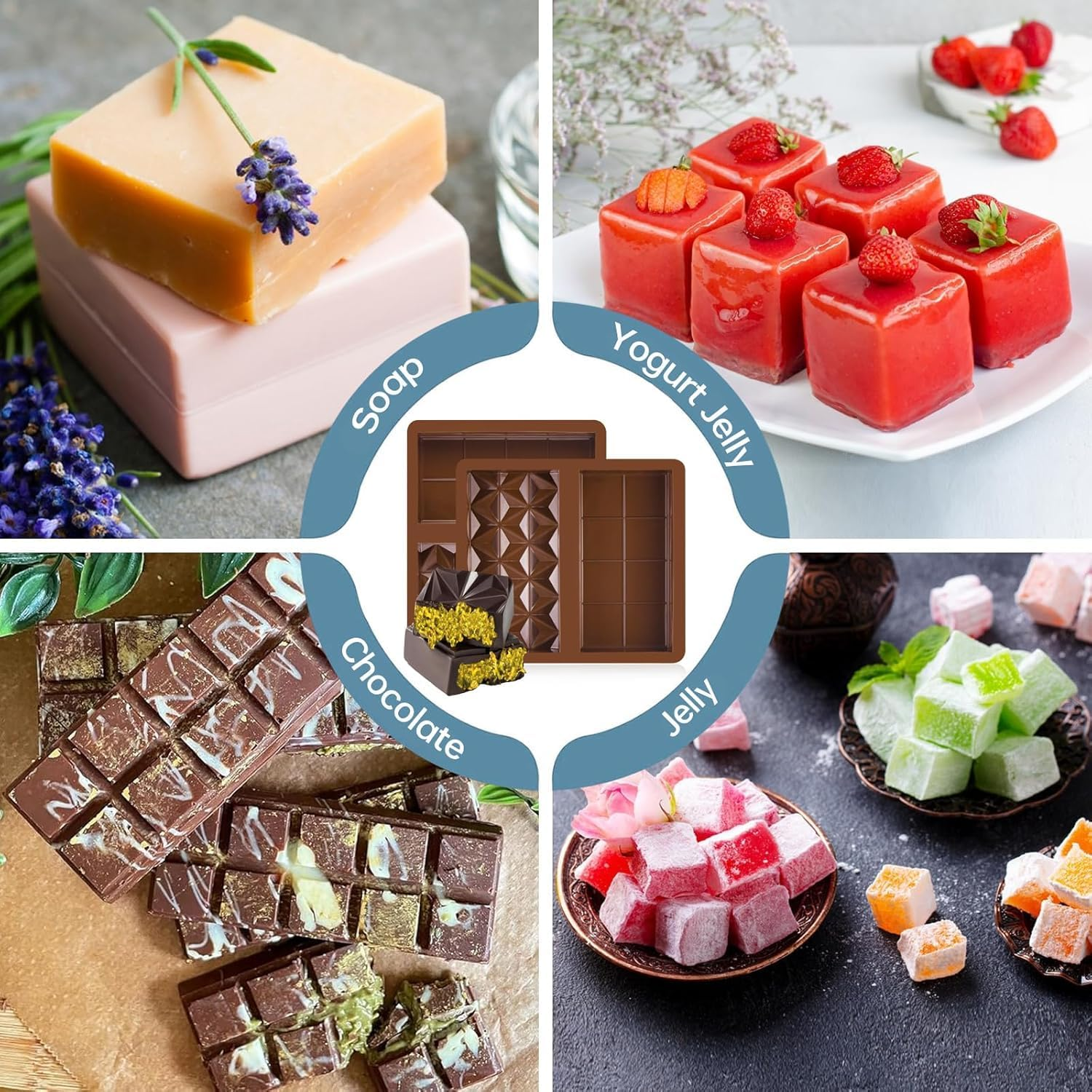 2PCS Chocolate Moulds, Myrthra Dubai Chocolate Mold Set with 100 Pieces Storage Bag and Scraper, Silicone Thick Chocolate Bar Molds image number 3