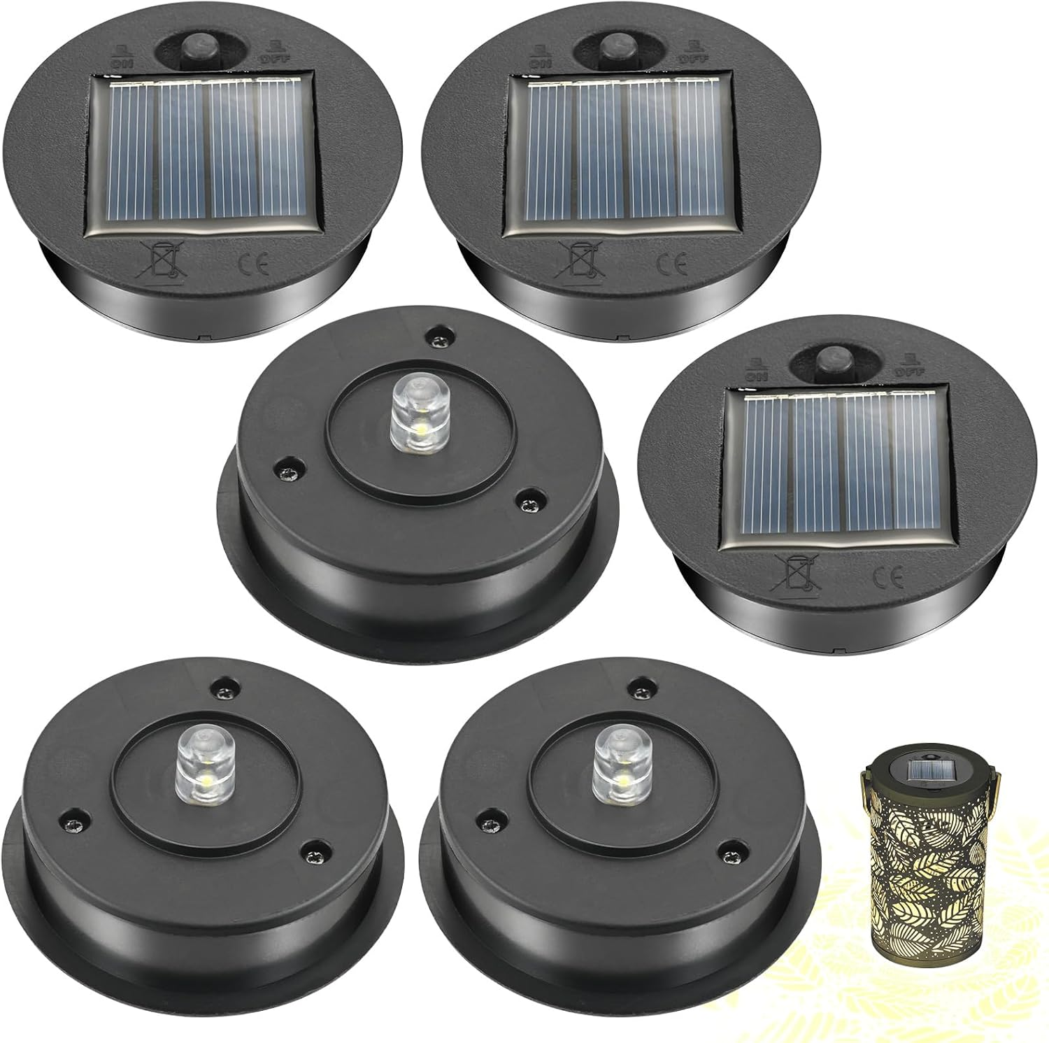 6 Pack Solar Lights Replacement Top, 7Cm LED Solar Panel Lantern Lid Lights Bulb Replacement Part IP44 Replacement Solar Panels for Outdoor Hanging Lanterns DIY Lights Walkway Yard Decoration