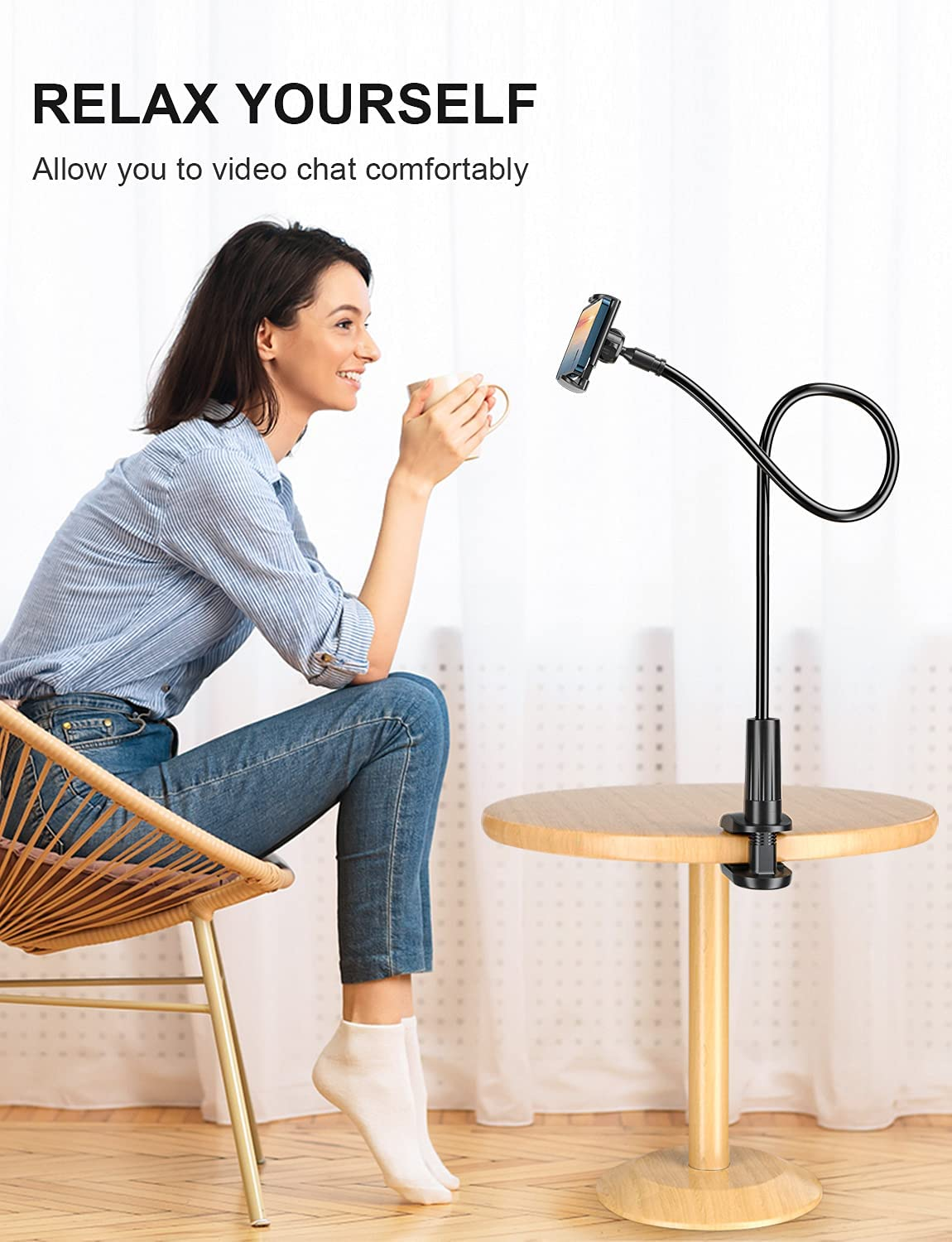 Phone Holder Bed Gooseneck Mount - FUKIFA Cell Phone Clamp Clip for Desk, Flexible Lazy Long Arm Headboard Bedside, Overhead Mobile Stand, Compatible with Iphone 15 14 Pro Max 13 12 Mini 11 8 Plus image number 2